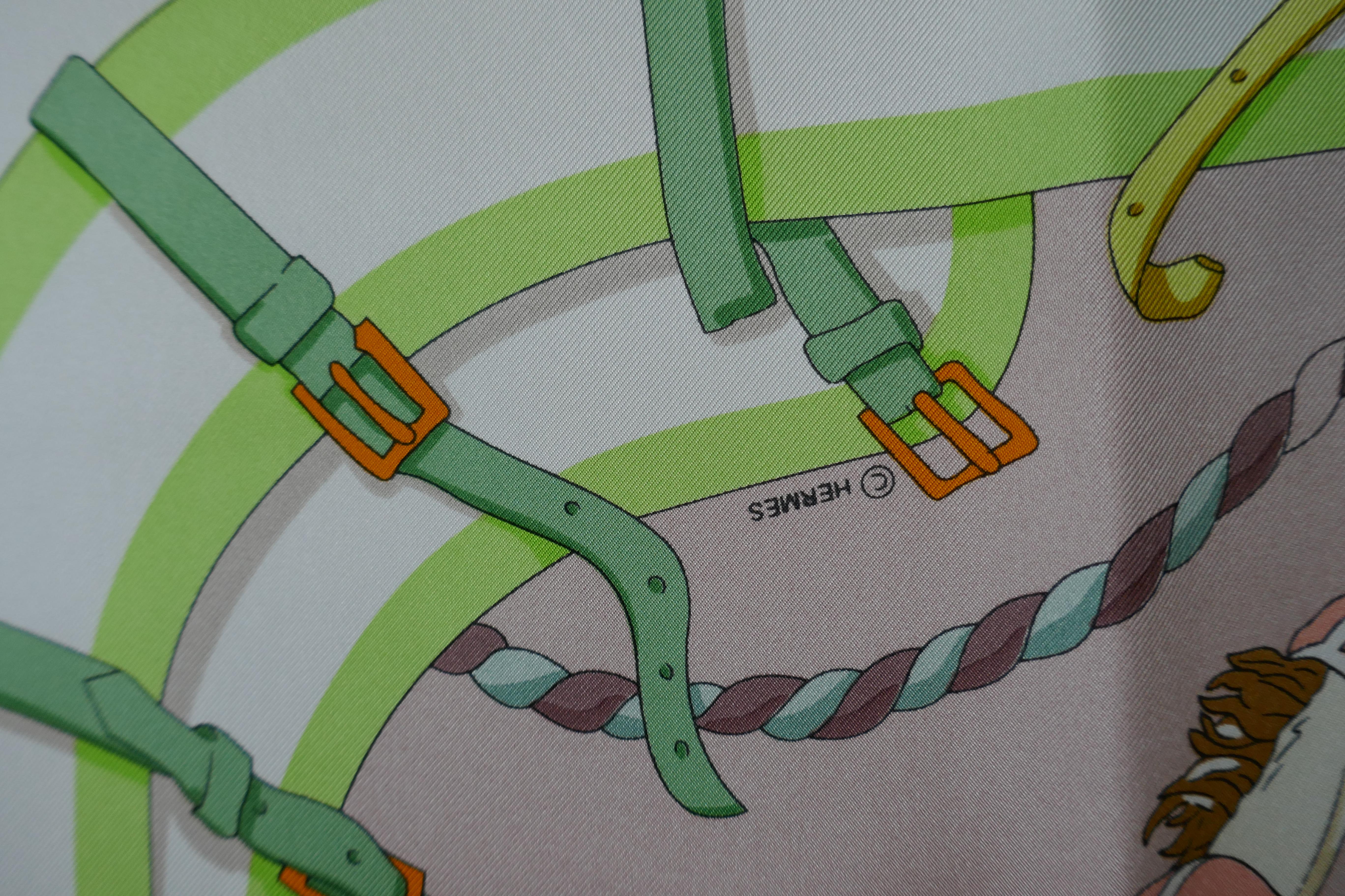 Gray HERMÈS Silk Scarf, Hubert de Watrigant design “Ronds de Marche”