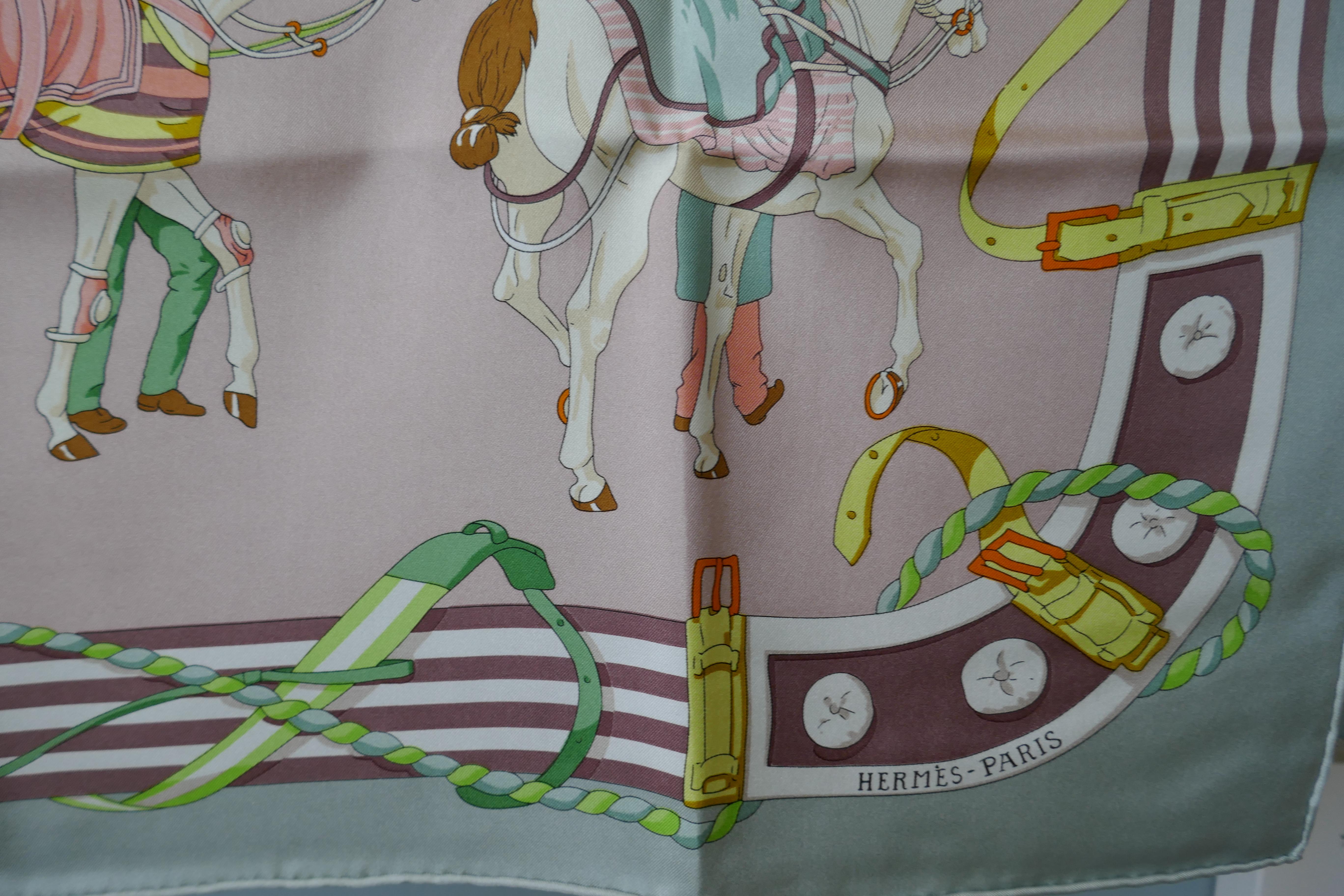 HERMÈS Silk Scarf, Hubert de Watrigant design “Ronds de Marche” In Good Condition In Chillerton, Isle of Wight