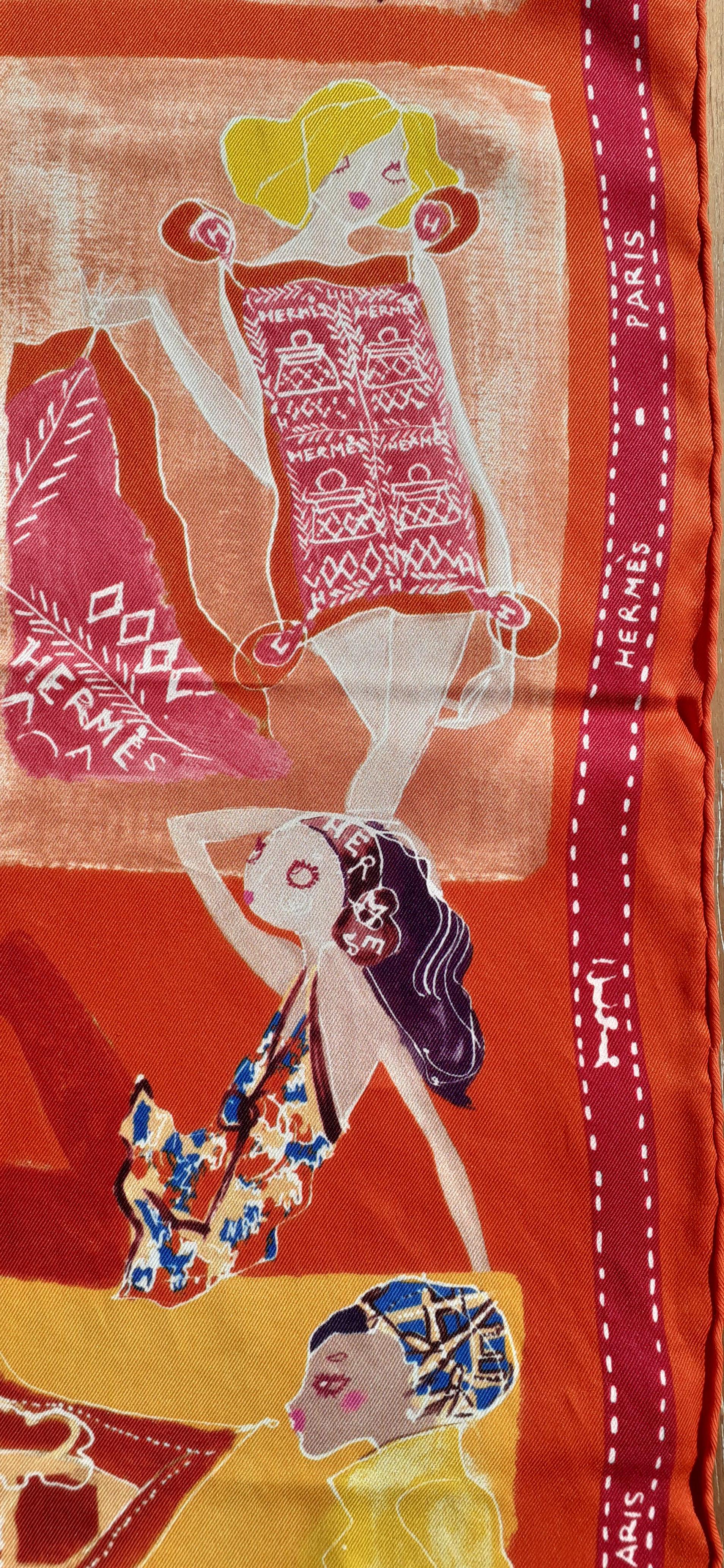 Hermès Seidenschal J'aime Mon Carré Orange Gelb Rosa 70 cm 3