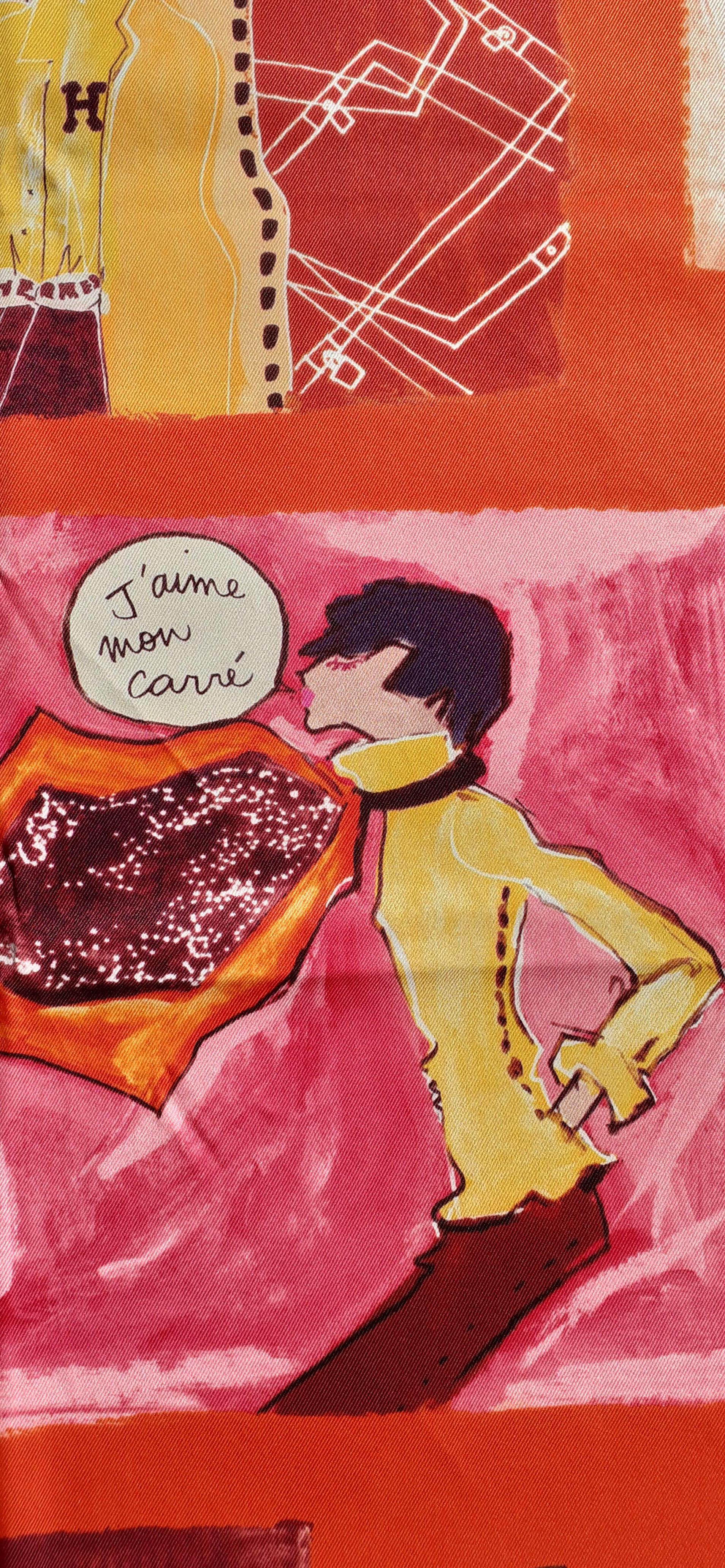 Hermès Seidenschal J'aime Mon Carré Orange Gelb Rosa 70 cm 4