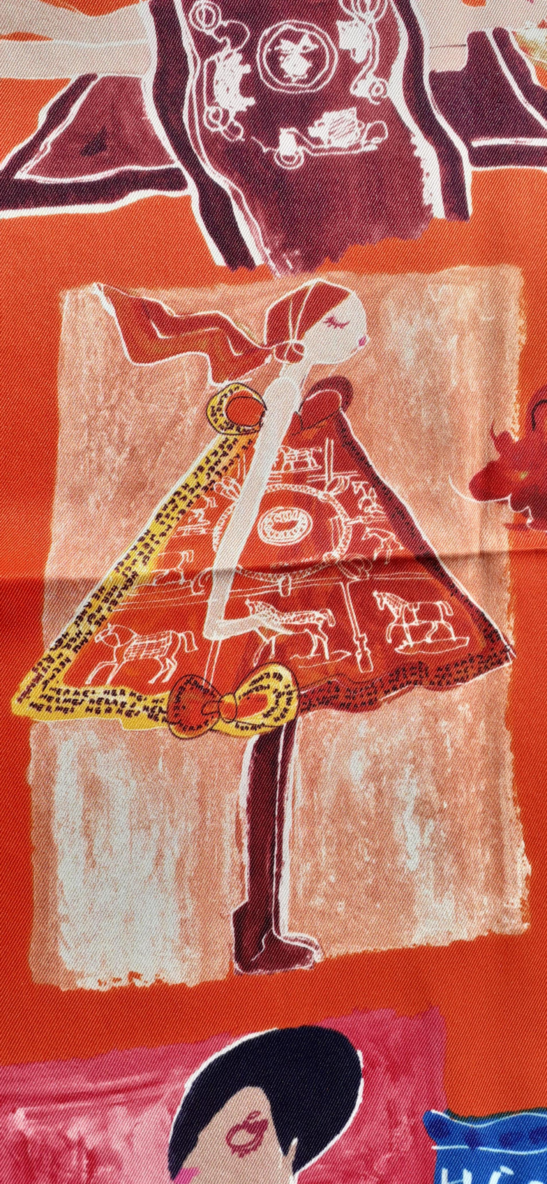 Hermès Seidenschal J'aime Mon Carré Orange Gelb Rosa 70 cm 5