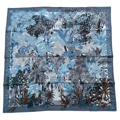 Hermès Silk Scarf Jardin a Sintra Annie Faivre Grey Blue Green 35'