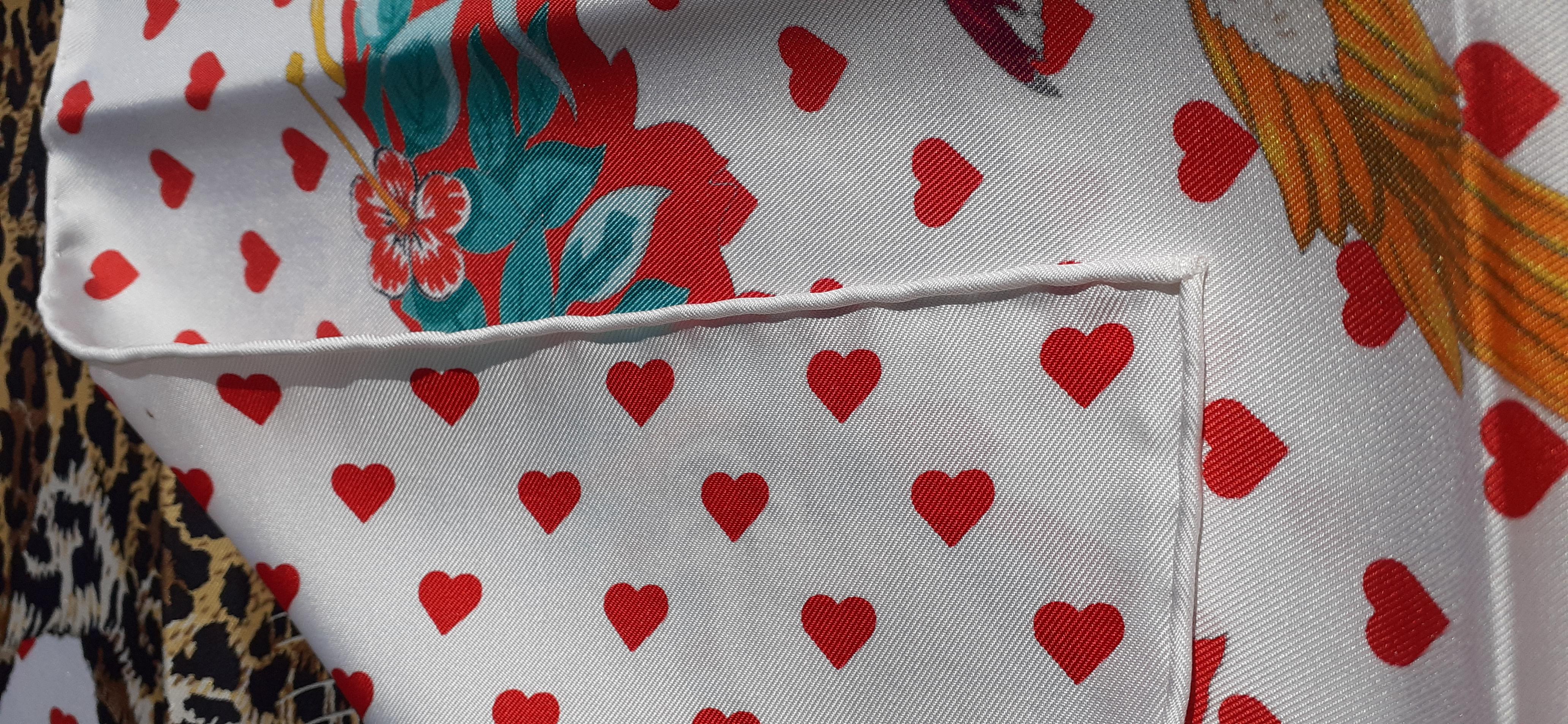 Echarpe en soie Hermès Jungle Love Love Hearts Imprimé Robert Dallet Blanc 90 cm 9