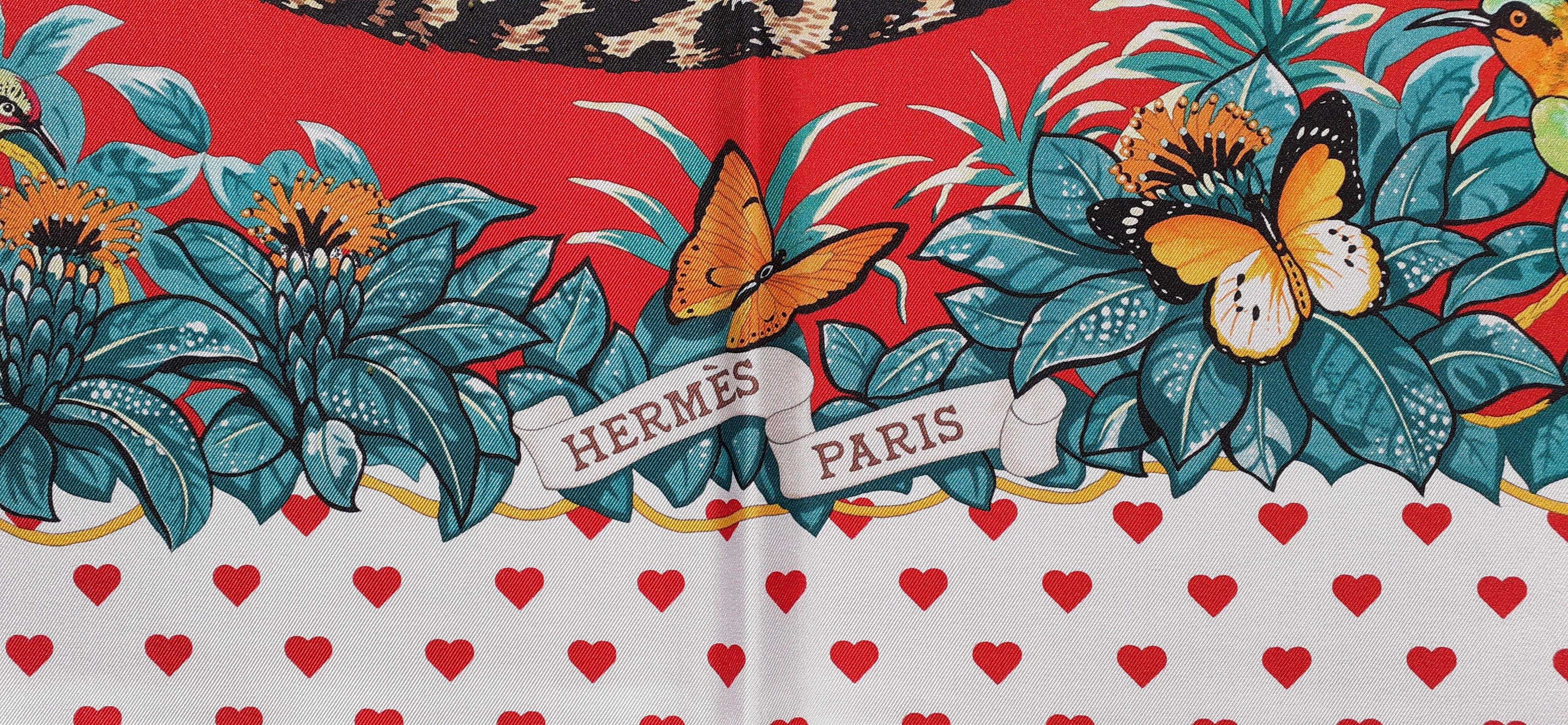 Hermès Silk Scarf Jungle Love Love Hearts Printed Robert Dallet White 90 cm 2