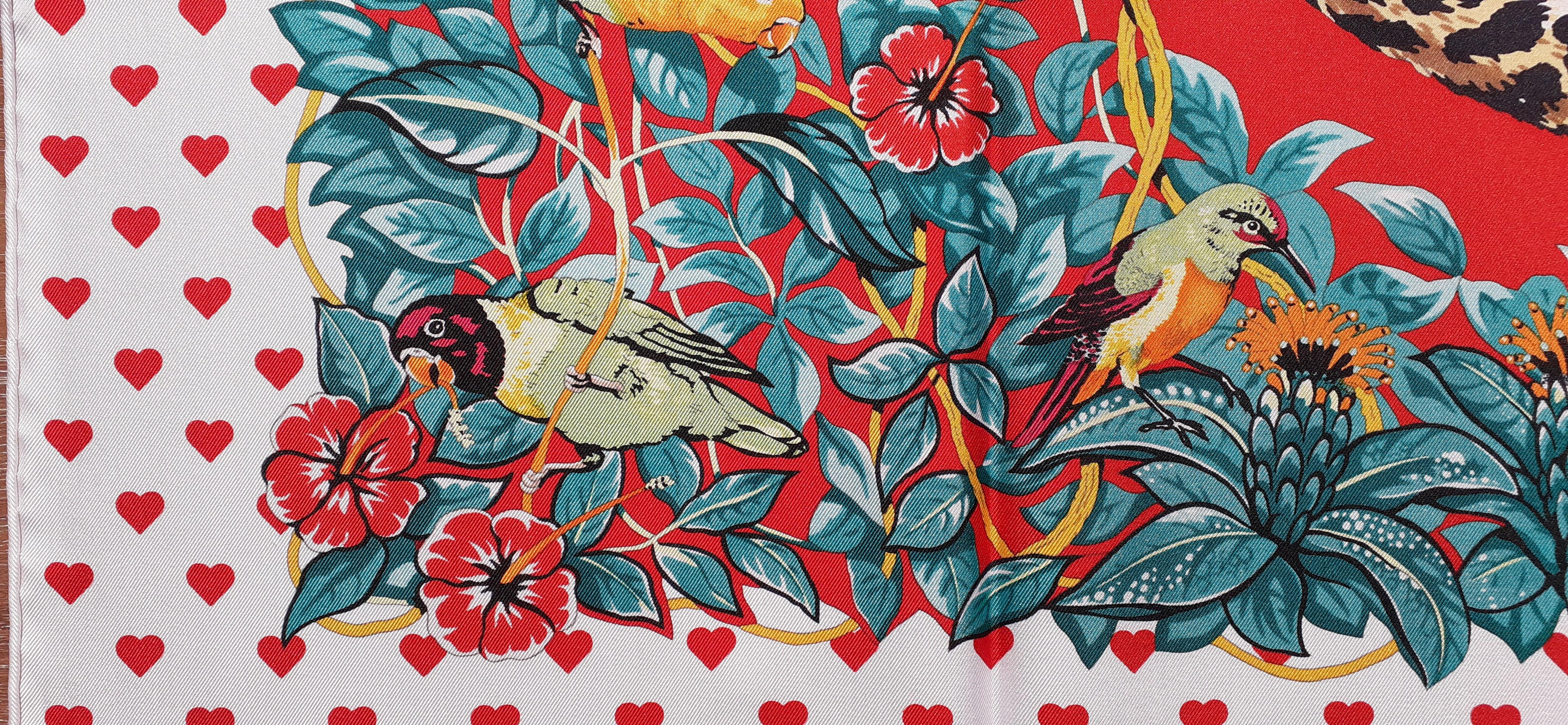 Echarpe en soie Hermès Jungle Love Love Hearts Imprimé Robert Dallet Blanc 90 cm 4