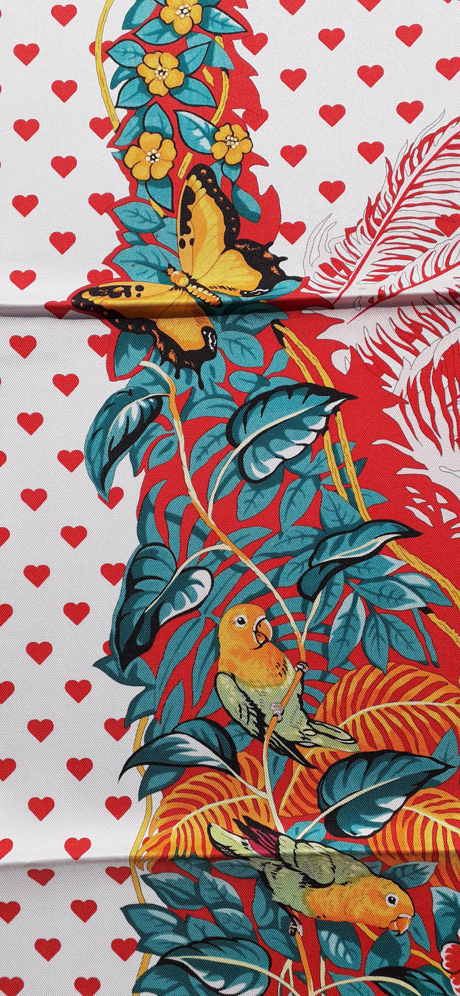 Echarpe en soie Hermès Jungle Love Love Hearts Imprimé Robert Dallet Blanc 90 cm 5