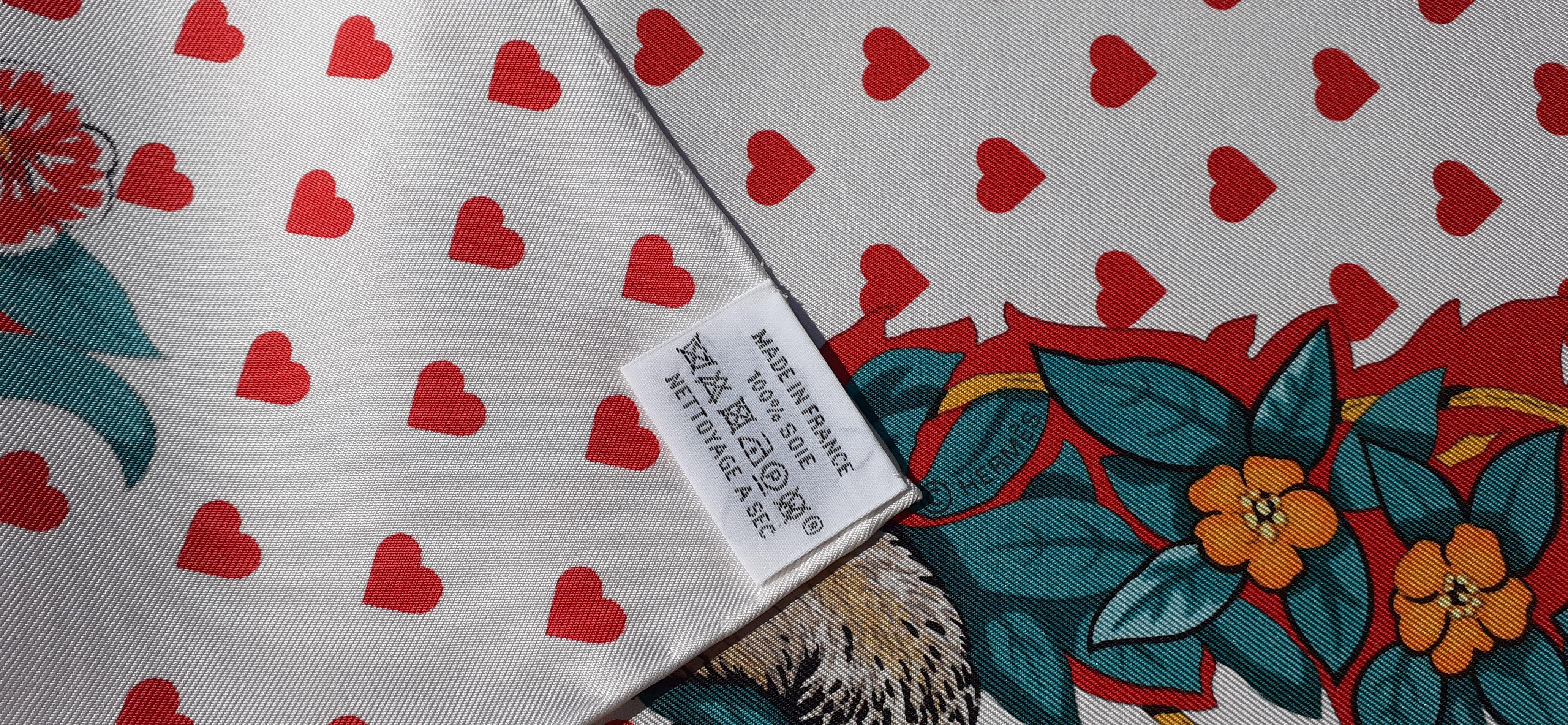 Hermès Silk Scarf Jungle Love Love Hearts Printed Robert Dallet White 90 cm 6