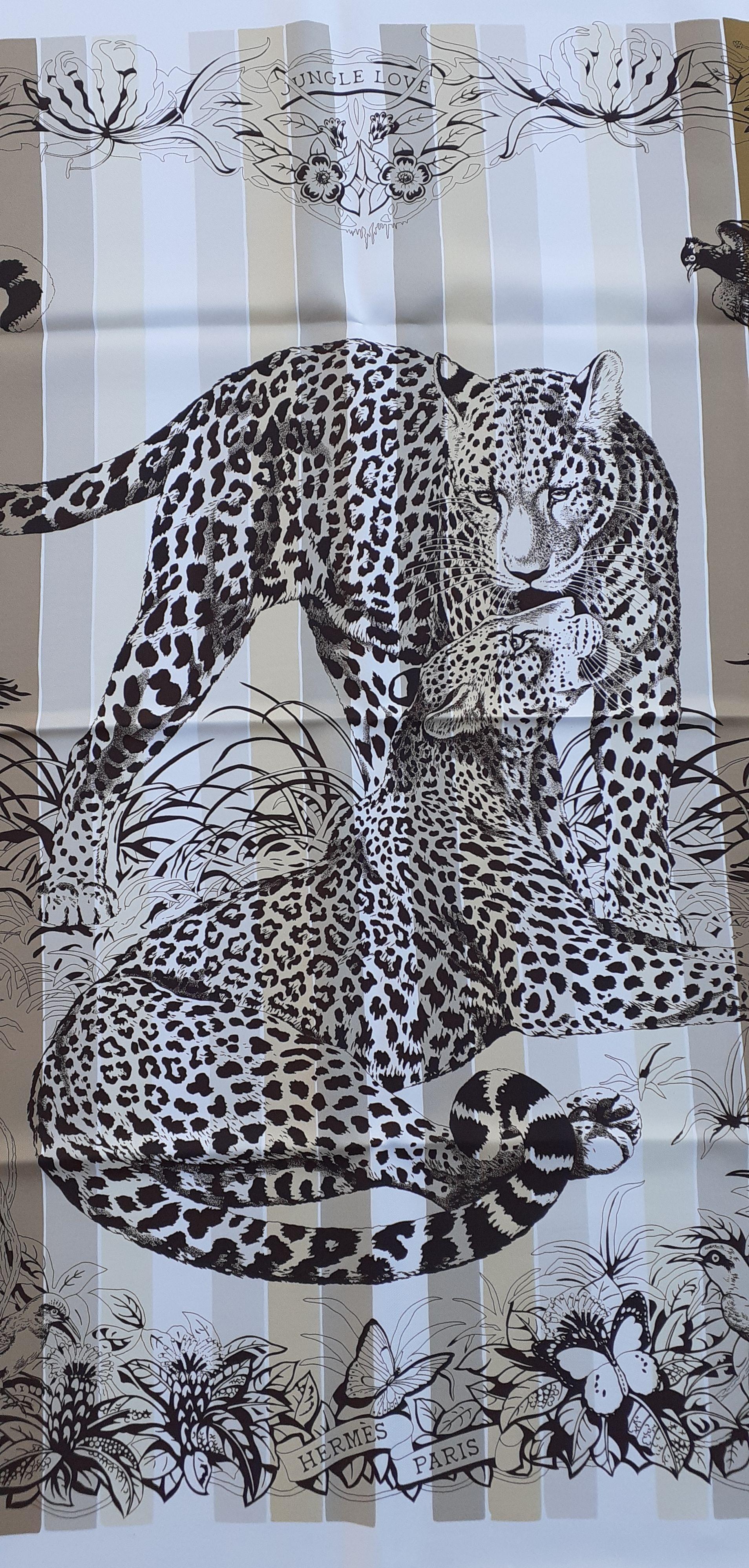 Gray Hermès Silk Scarf Jungle Love Rainbow Rober DALLET White Brown 90 cm For Sale