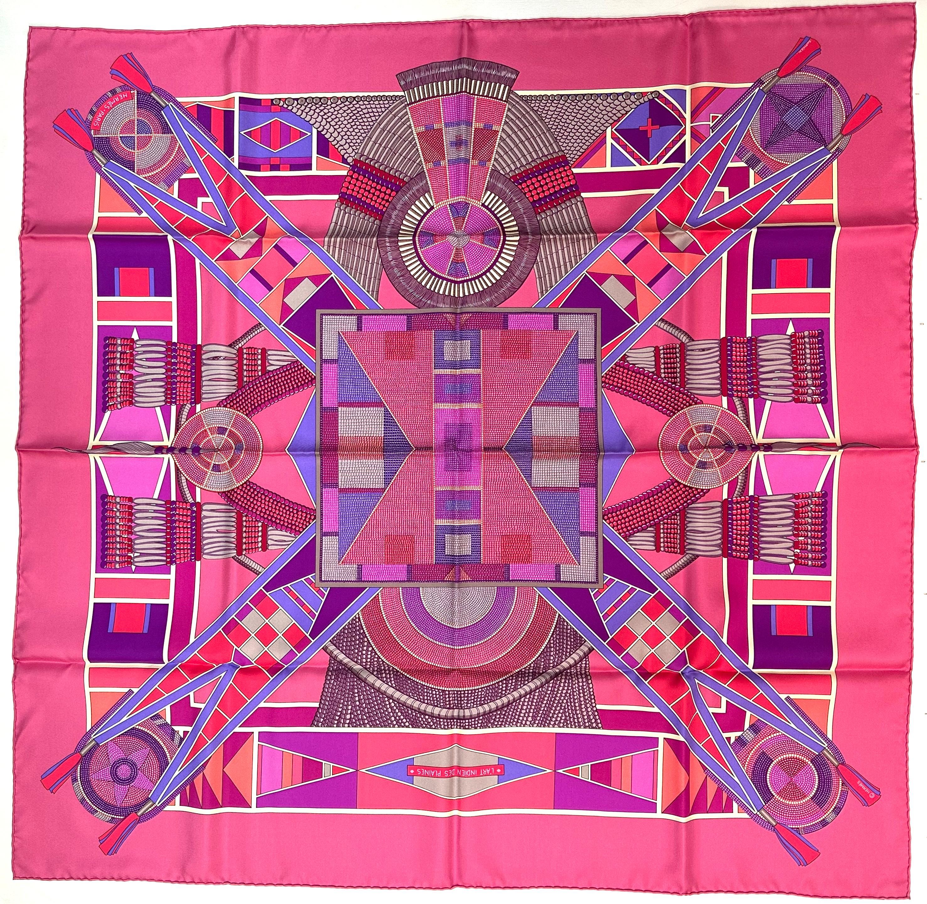 Pink Hermes Silk Scarf, L Art Indien Des Plaines For Sale