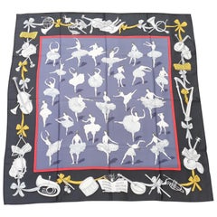 Hermès Silk Scarf La Danse Jean Louis Clerc Black Grey 90 cm