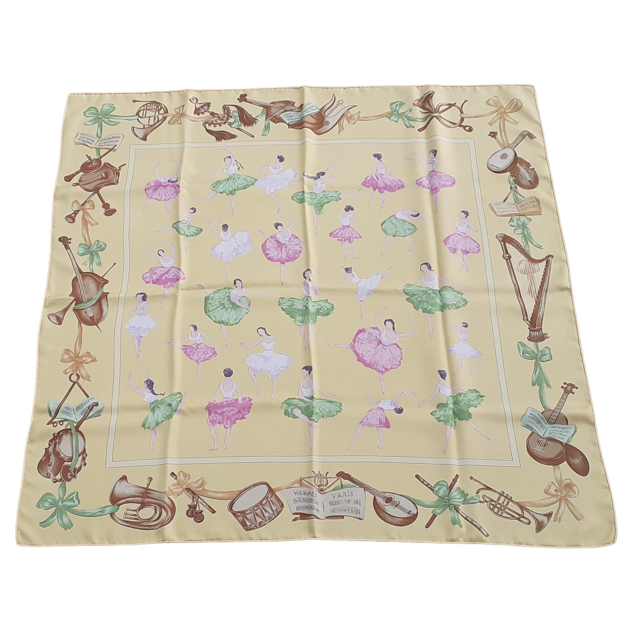 Sweet and Lovely Authentic Hermès Scarf

Print: La Danse

Designed by Jean Louis Clerc in 1961. This one is a reissue

Made in France

Made of 100% Silk

Colorways: Pale Yellow, Green, White, Pink, Brown

