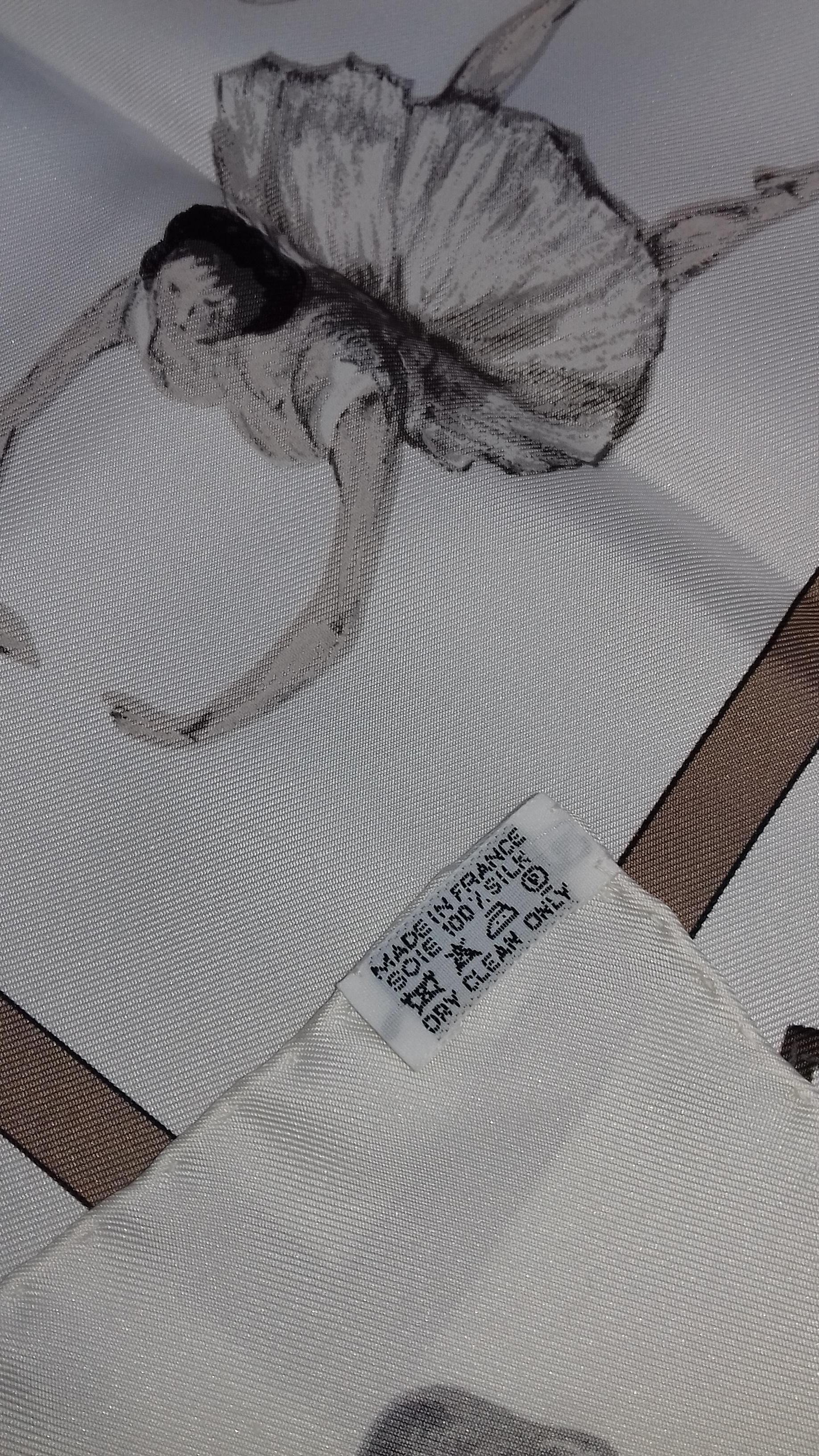 Hermès Silk Scarf La Danse Jean Louis Clerc White Etoupe Grey 90 cm GRAIL 9
