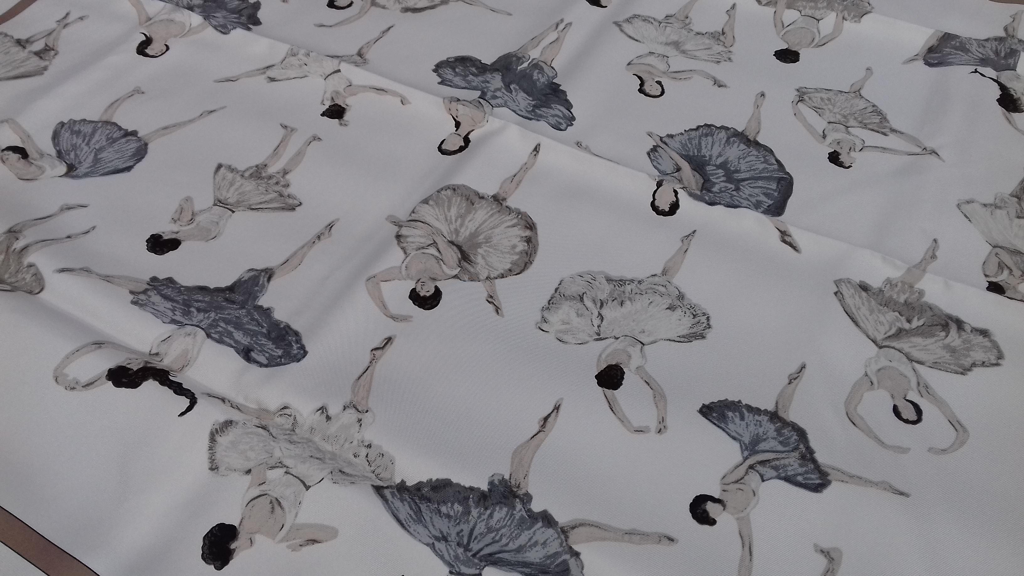 Hermès Silk Scarf La Danse Jean Louis Clerc White Etoupe Grey 90 cm GRAIL 10