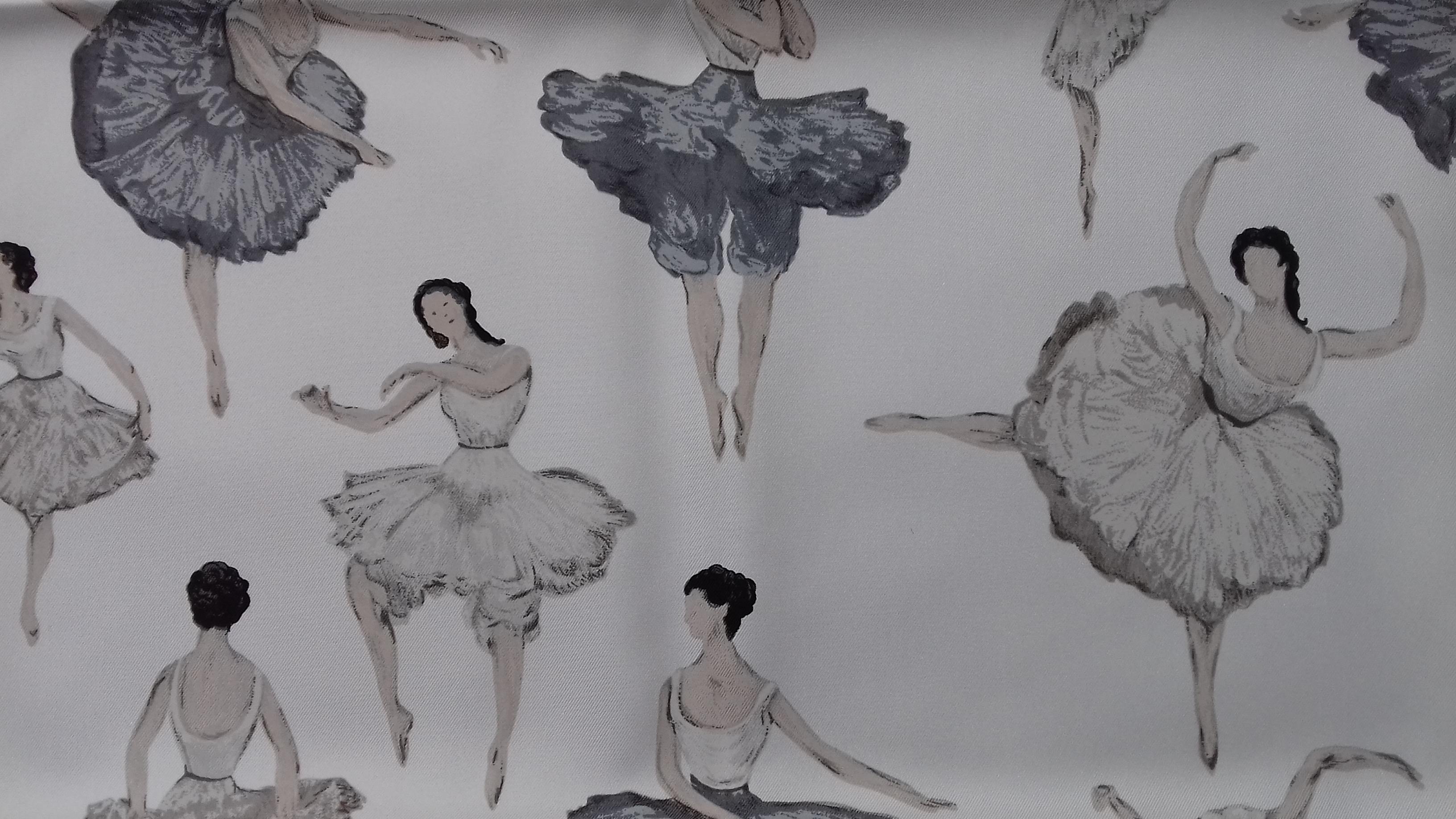 Gray Hermès Silk Scarf La Danse Jean Louis Clerc White Etoupe Grey 90 cm GRAIL