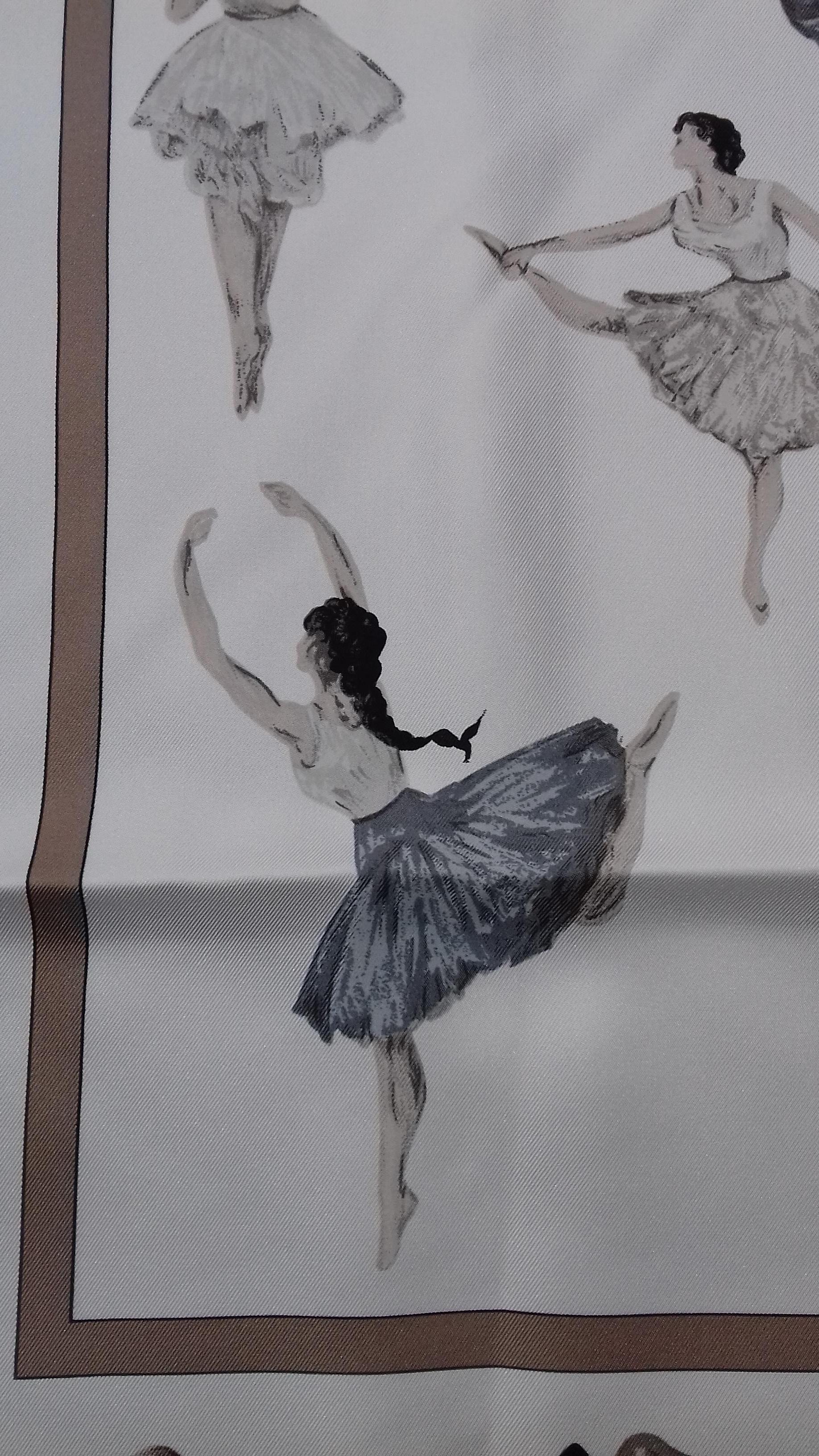 Hermès Silk Scarf La Danse Jean Louis Clerc White Etoupe Grey 90 cm GRAIL 1