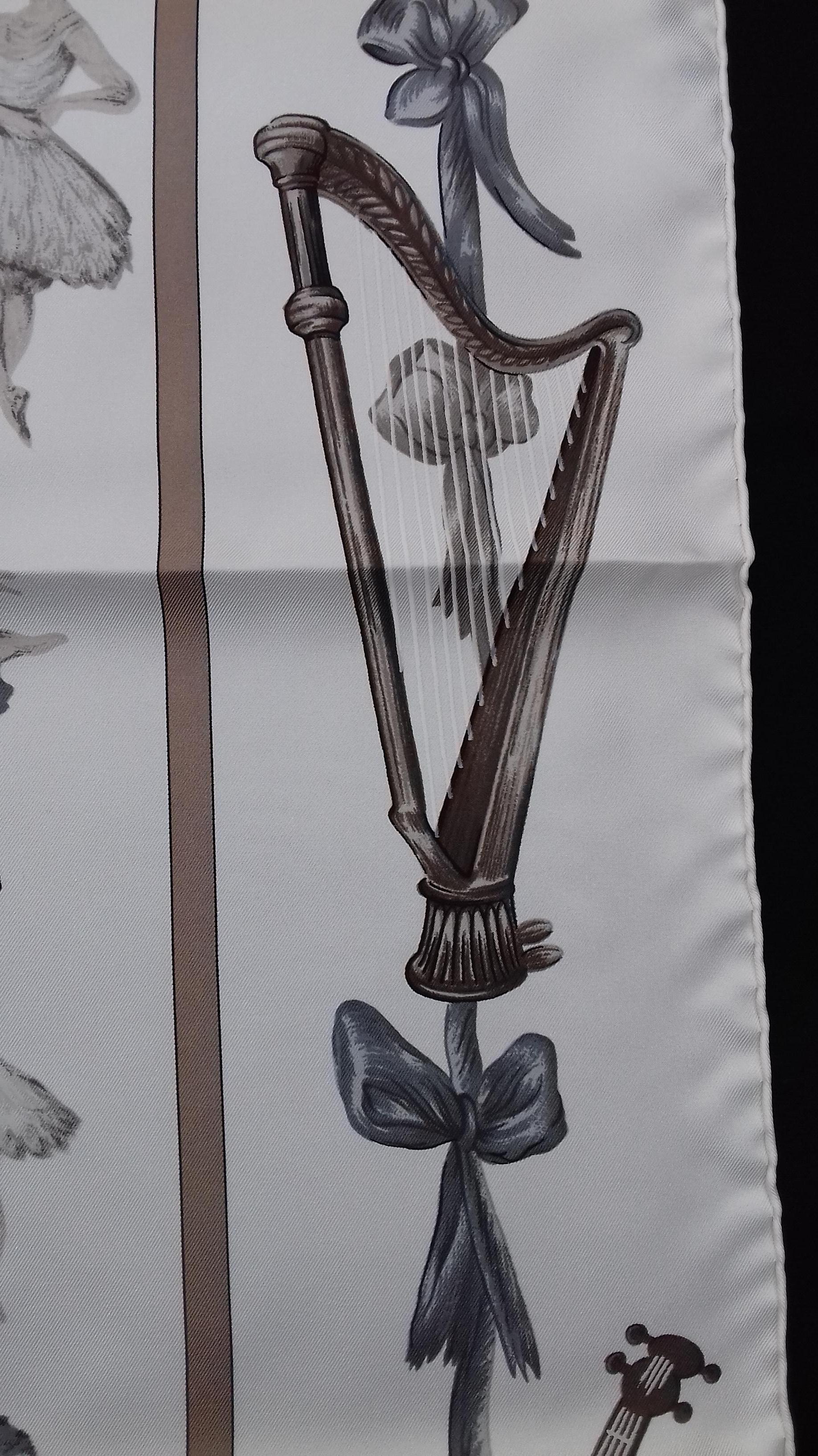Hermès Silk Scarf La Danse Jean Louis Clerc White Etoupe Grey 90 cm GRAIL 2