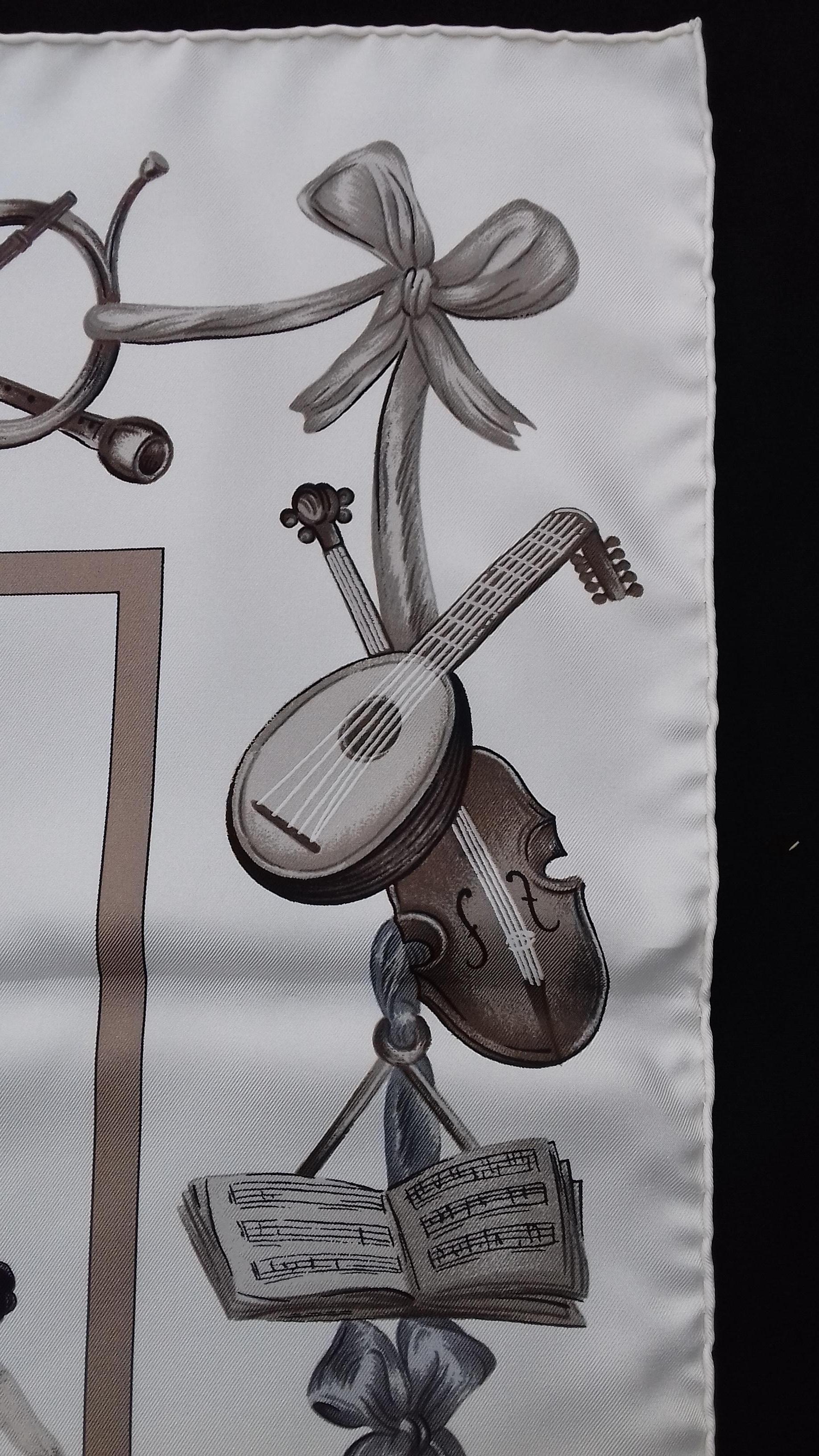 Hermès Silk Scarf La Danse Jean Louis Clerc White Etoupe Grey 90 cm GRAIL 3