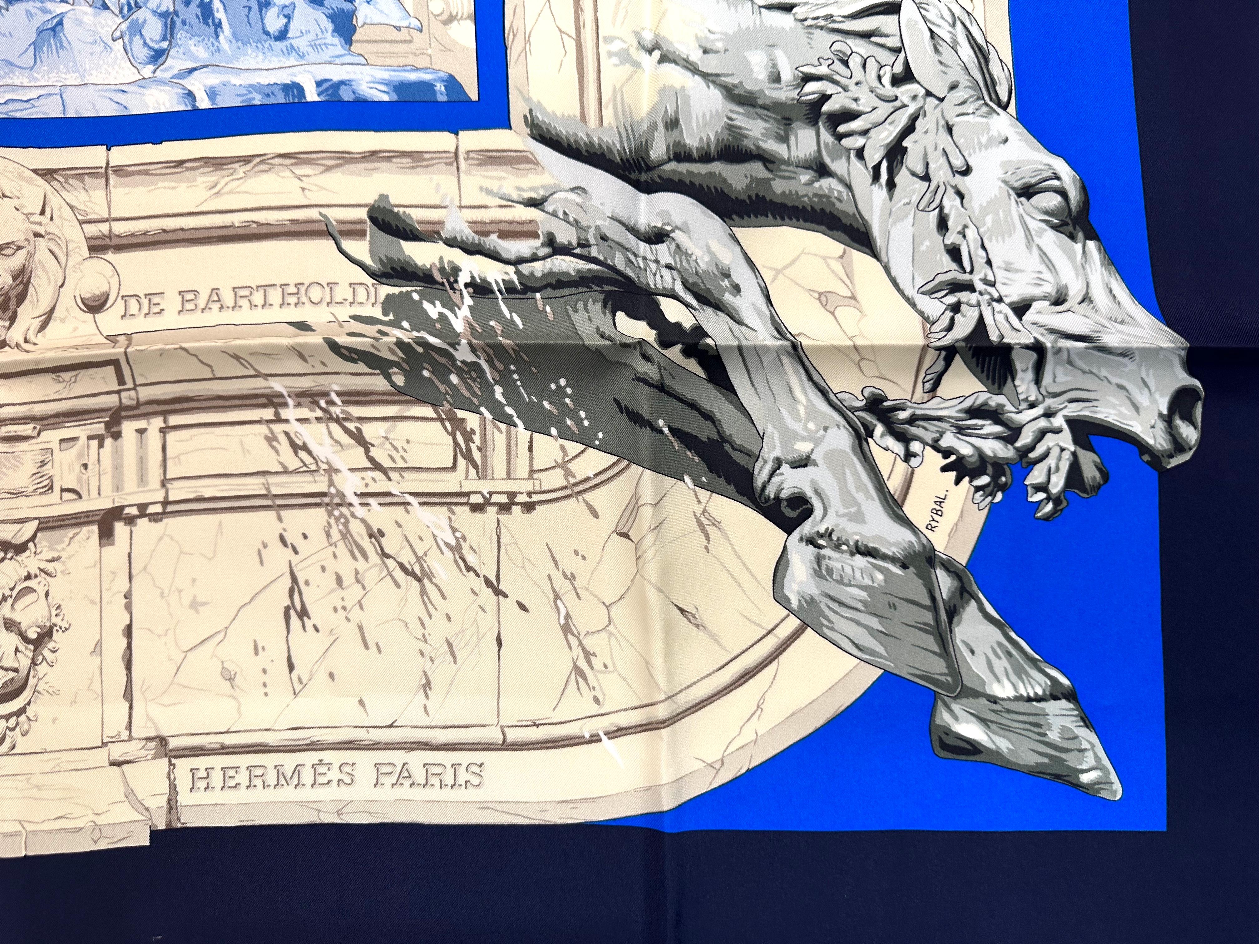 Hermes Silk Scarf, La Fontaine De Bartholdi In Good Condition For Sale In West Palm Beach, FL