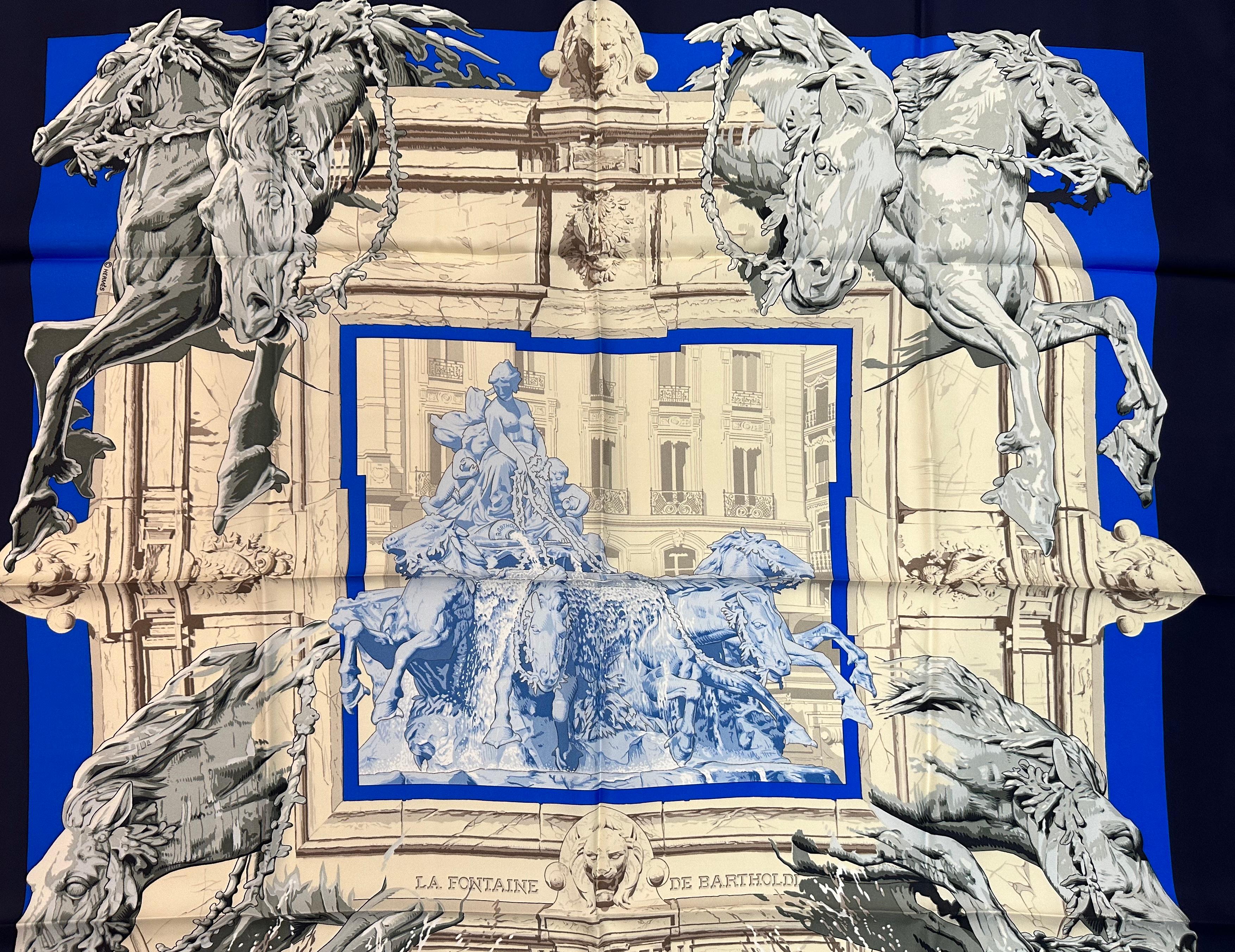 Women's or Men's Hermes Silk Scarf, La Fontaine De Bartholdi For Sale