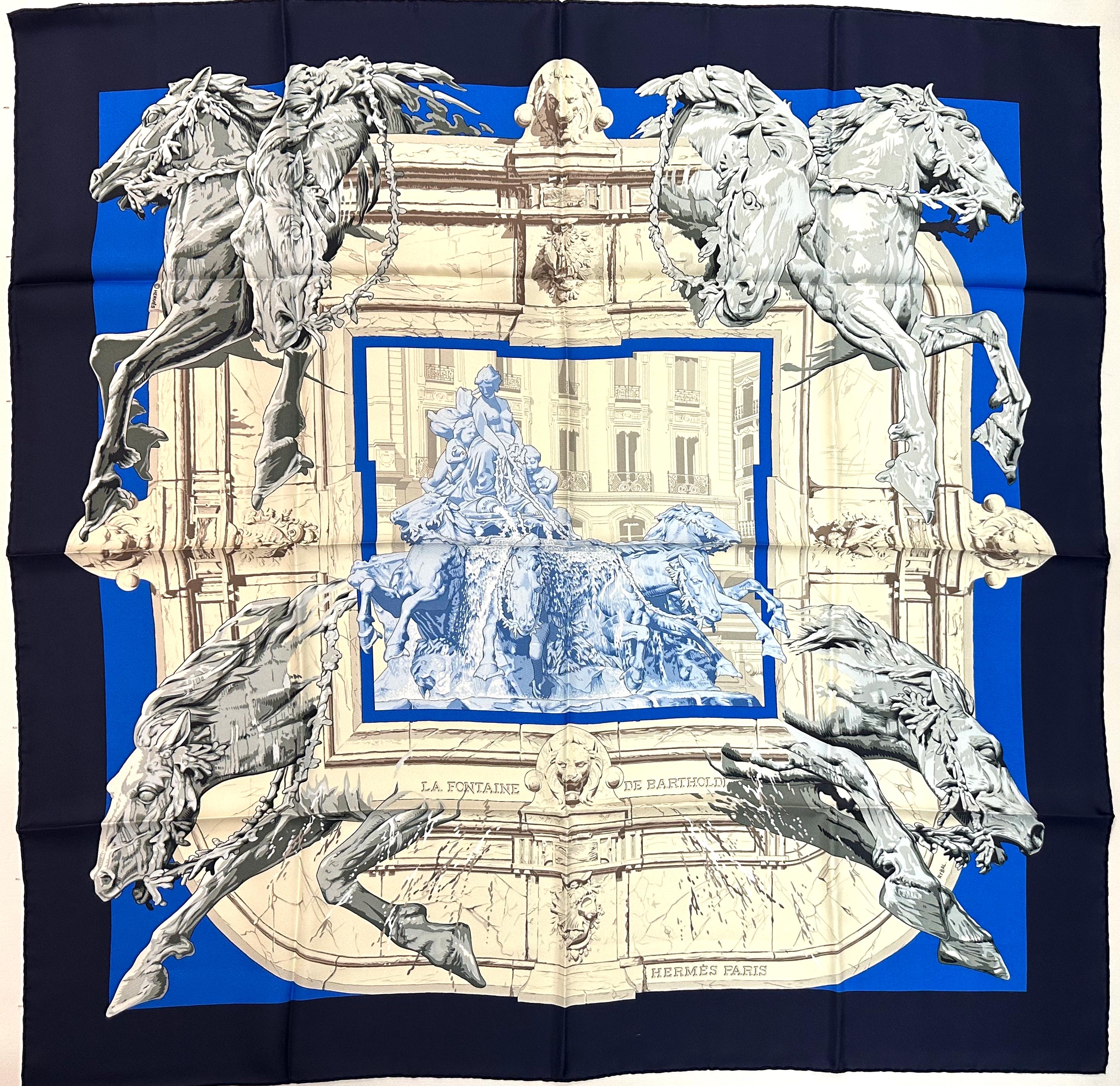 Hermes Silk Scarf, La Fontaine De Bartholdi For Sale 2