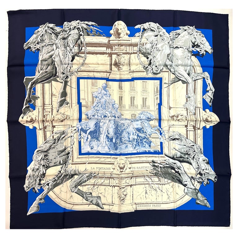 HERMES スカーフ LA FONTAINE シルク Hermes Silk Scarf, La Fontaine De Bartholdi For Sale at 1stDibs