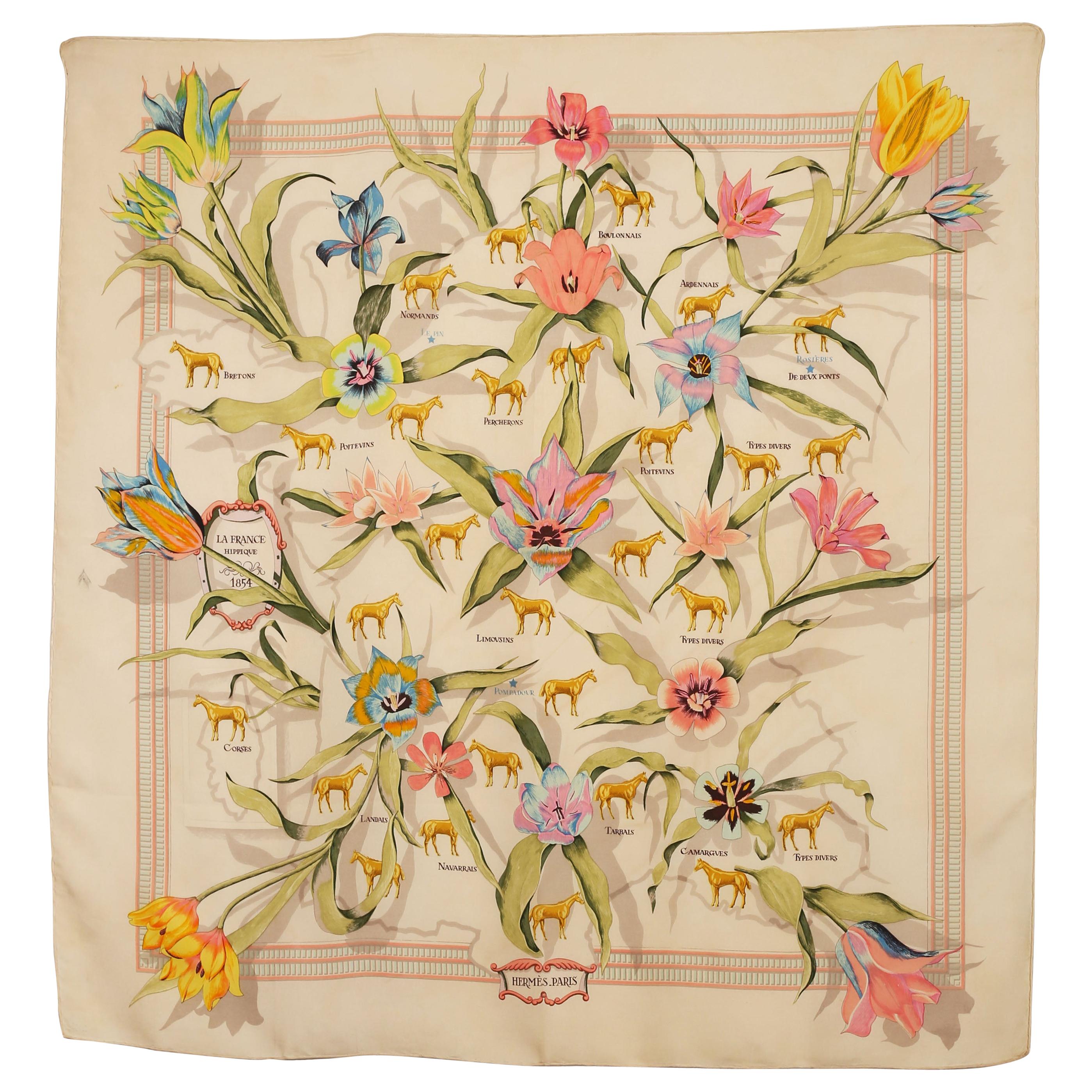 HERMES Silk Scarf La France Hippique 1854 at 1stDibs