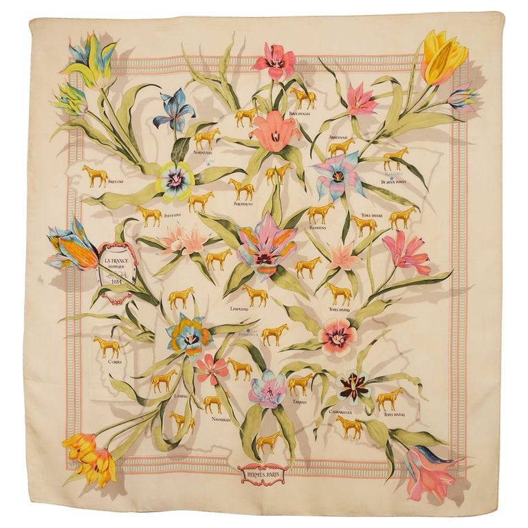 HERMES Silk Scarf La France Hippique 1854 at 1stDibs | hermes floral scarf,  hermes tulip scarf, silk scarf france