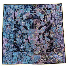 Hermès Silk Scarf La Legende de La Foret Emeline Piot Noir Mauve 35'