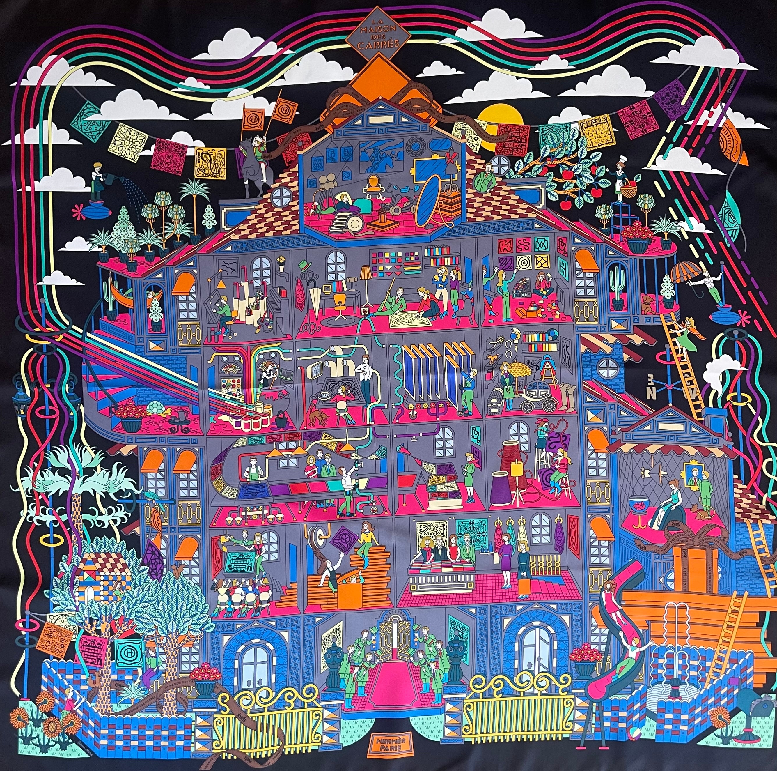 Hermès Silk Scarf "La Maison Des Carrés" 2014 For Sale