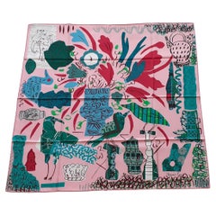 Hermès Silk Scarf La Maison des Oiseaux Parleurs Bela Silva Pink Green 90cm