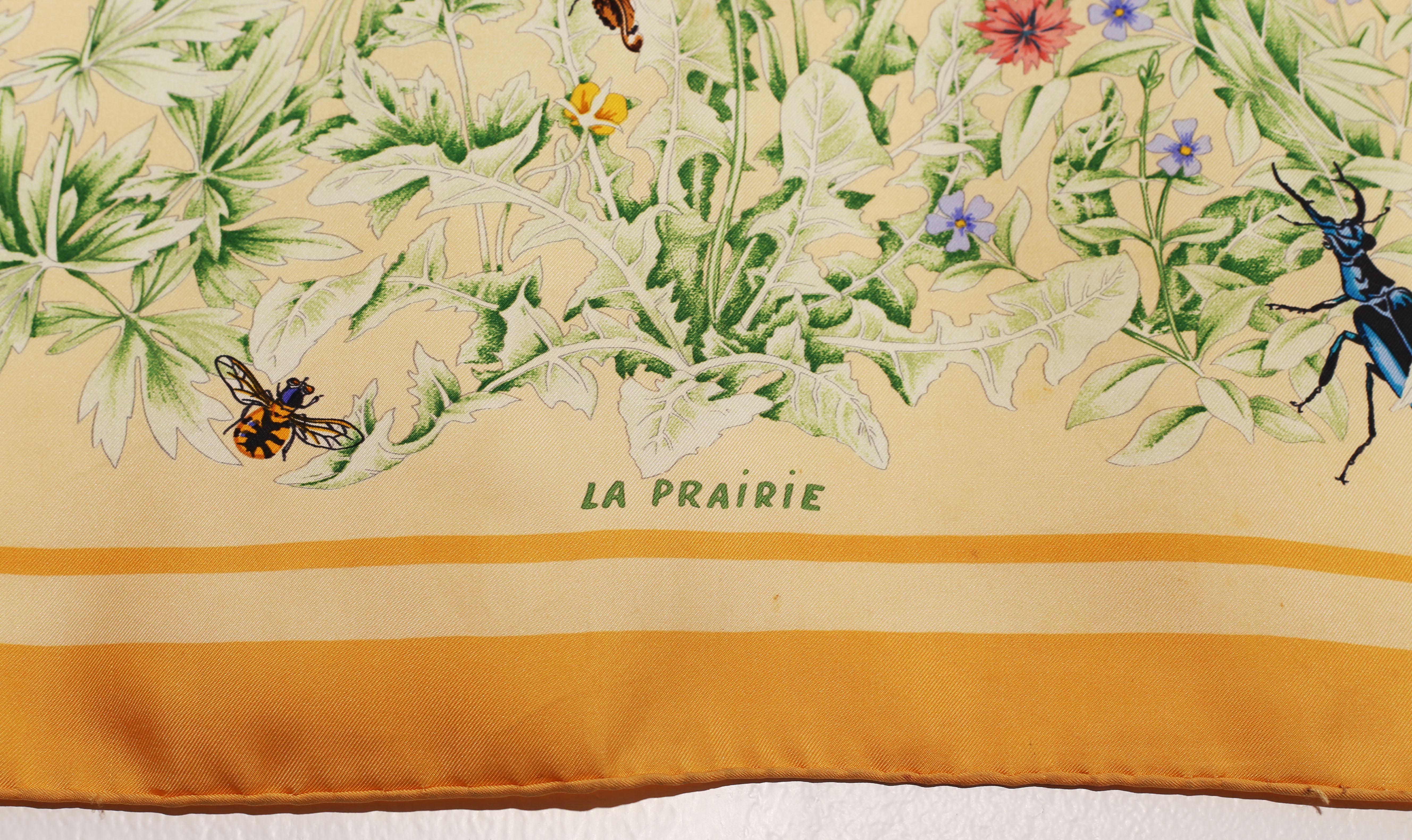 Beige HERMES Silk Scarf  La Prairie  by Antoine de Jacquelot circa 1994