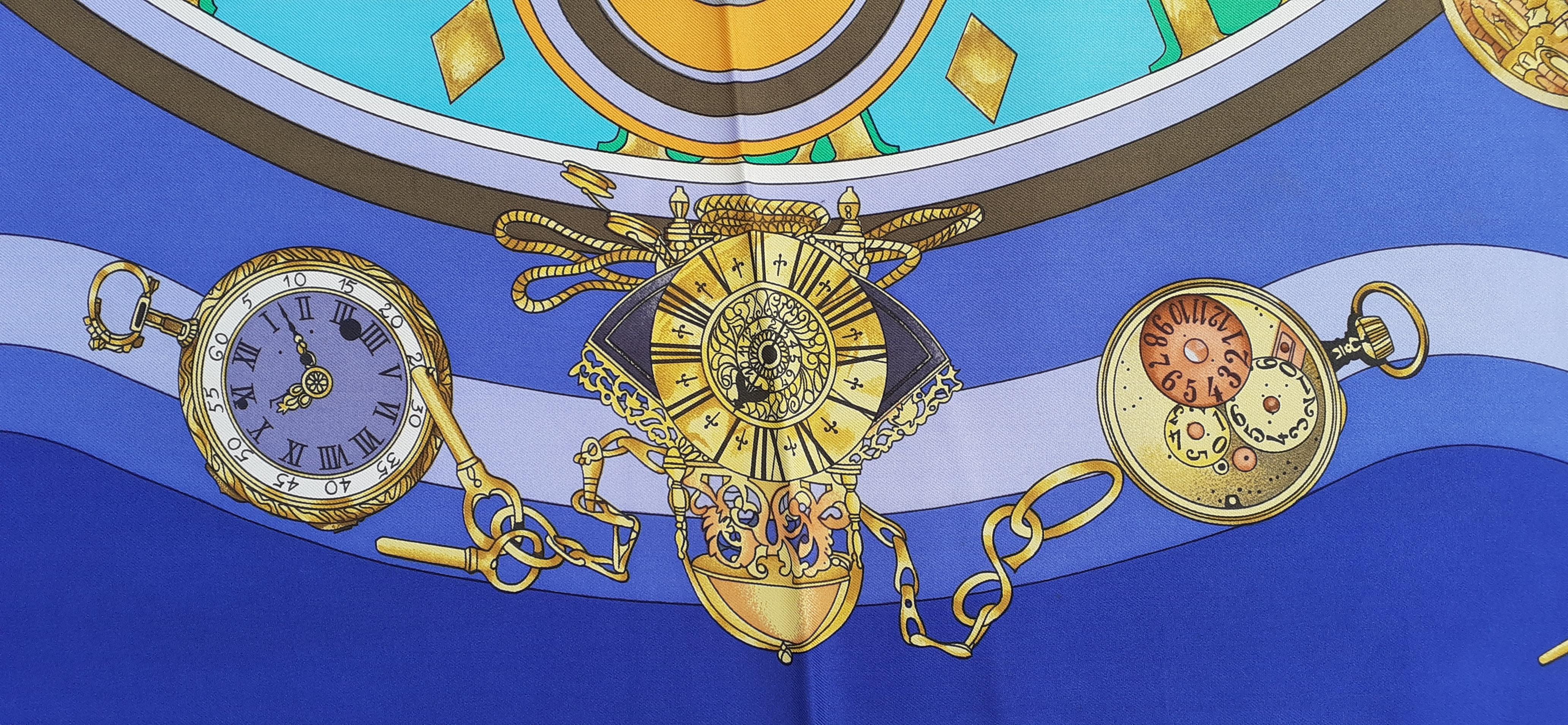 Hermès Silk Scarf La Ronde des Heures Loic Dubigeon Blue 35 inches 5