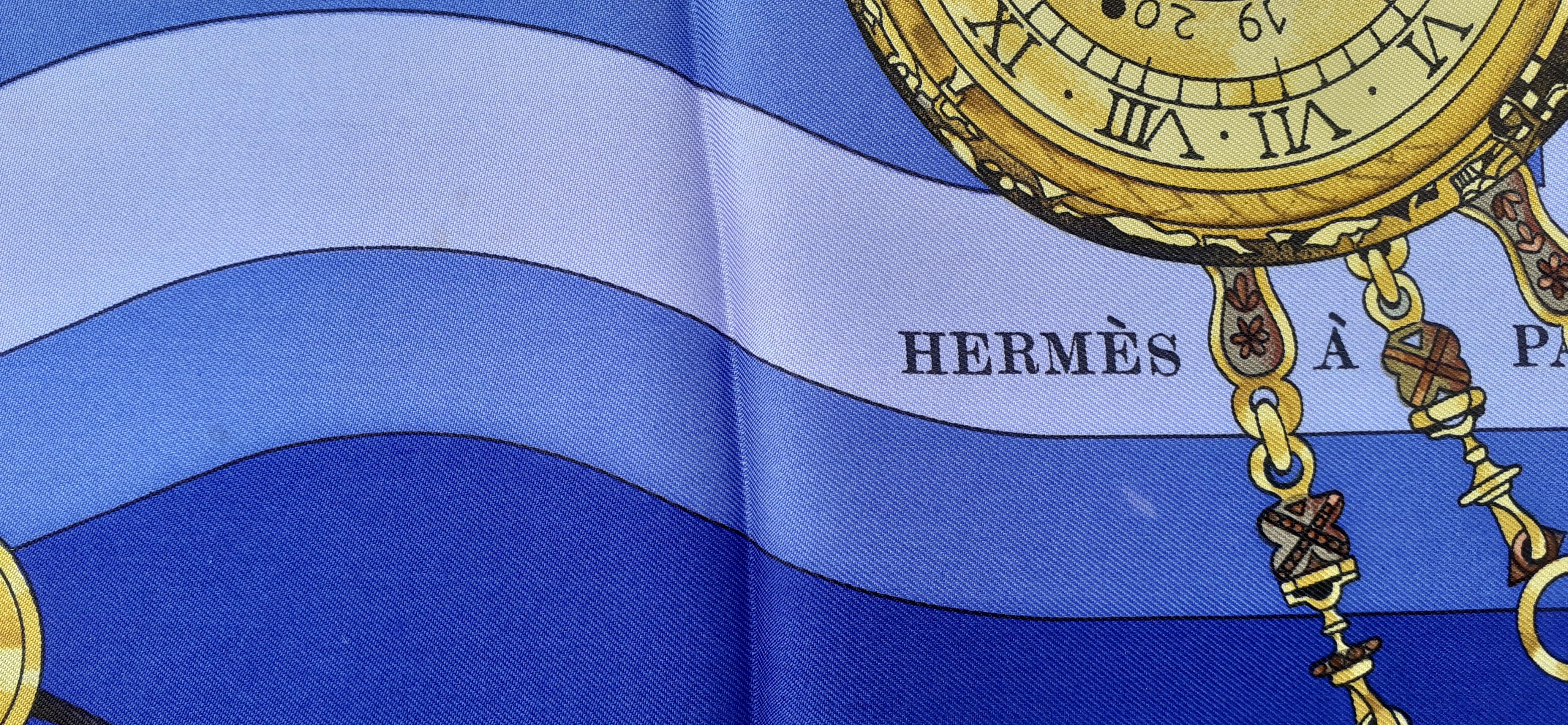 Hermès Silk Scarf La Ronde des Heures Loic Dubigeon Blue 35 inches 10