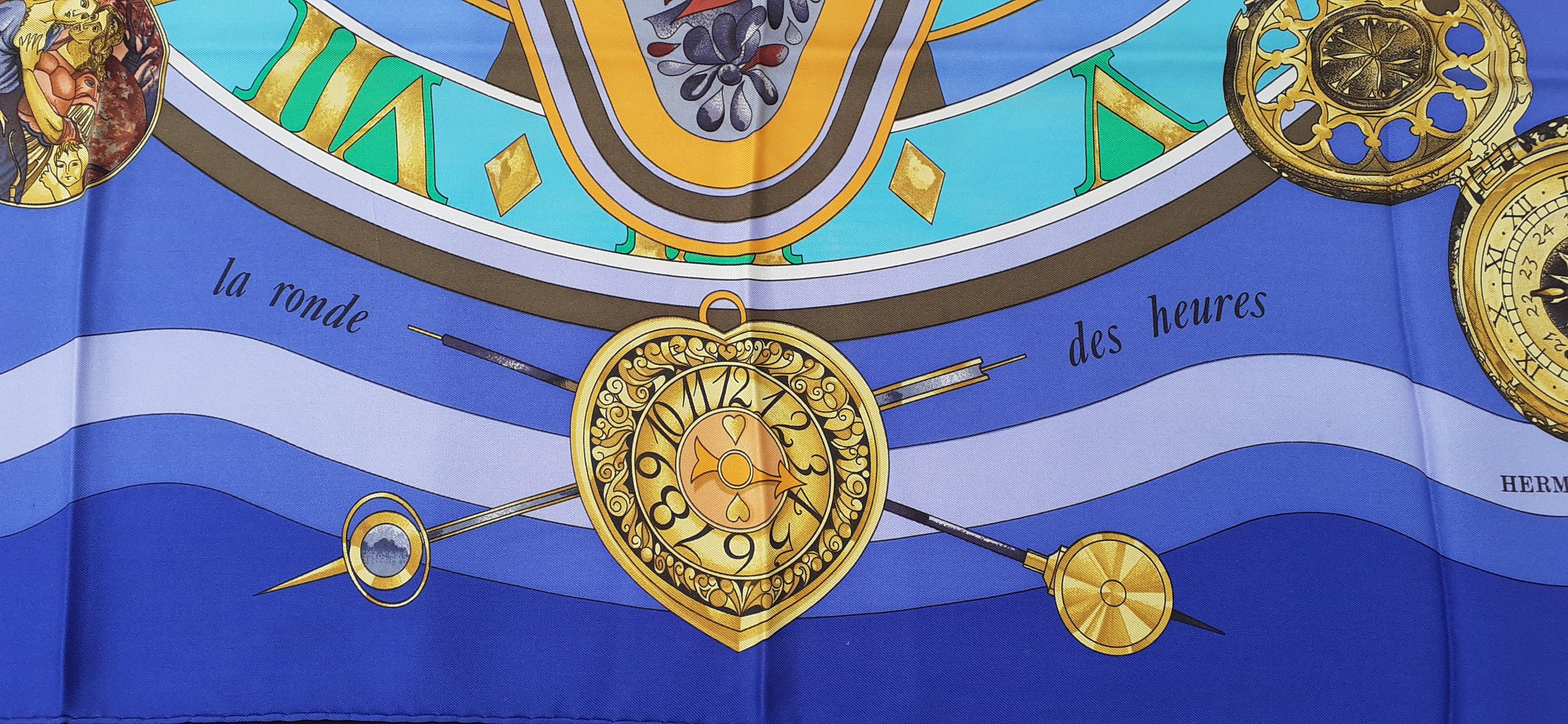 Women's Hermès Silk Scarf La Ronde des Heures Loic Dubigeon Blue 35 inches