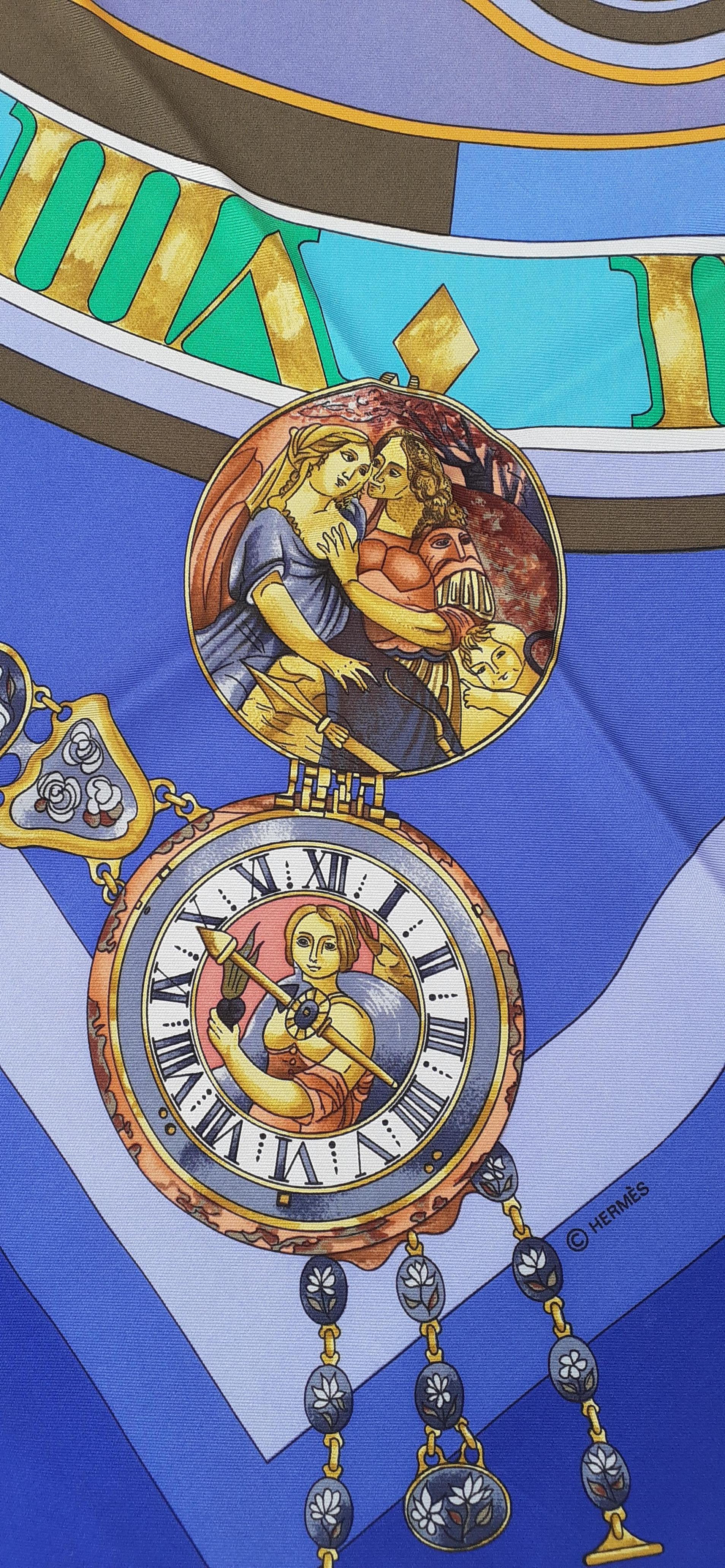 Hermès Silk Scarf La Ronde des Heures Loic Dubigeon Blue 35 inches 2