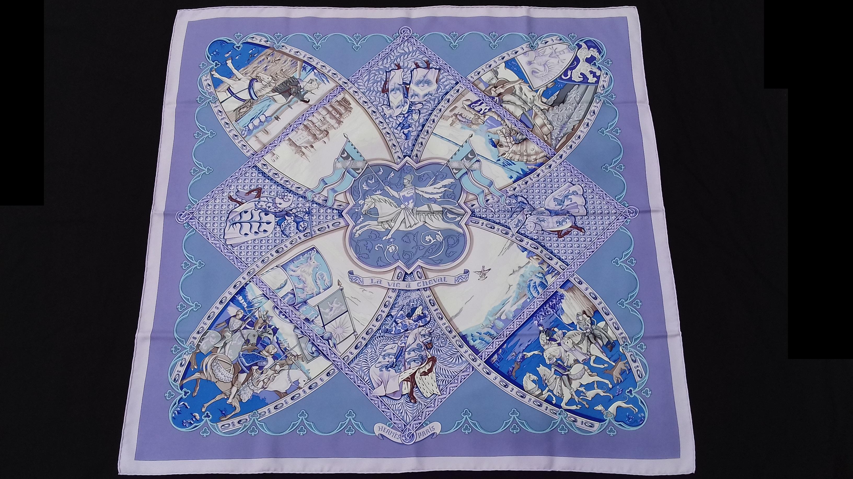 Hermès Silk Scarf La Vie à Cheval Bourthoumieux Purple 90 cm 14