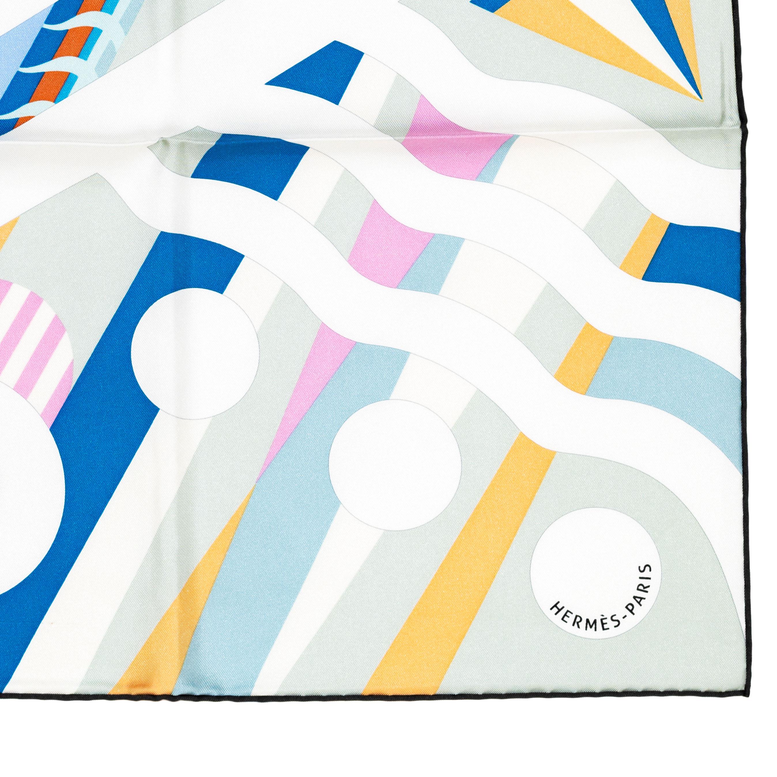 Hermes Silk Scarf Le Reve de Julia - Beige Rose Blue - New / Store Tag For Sale 7