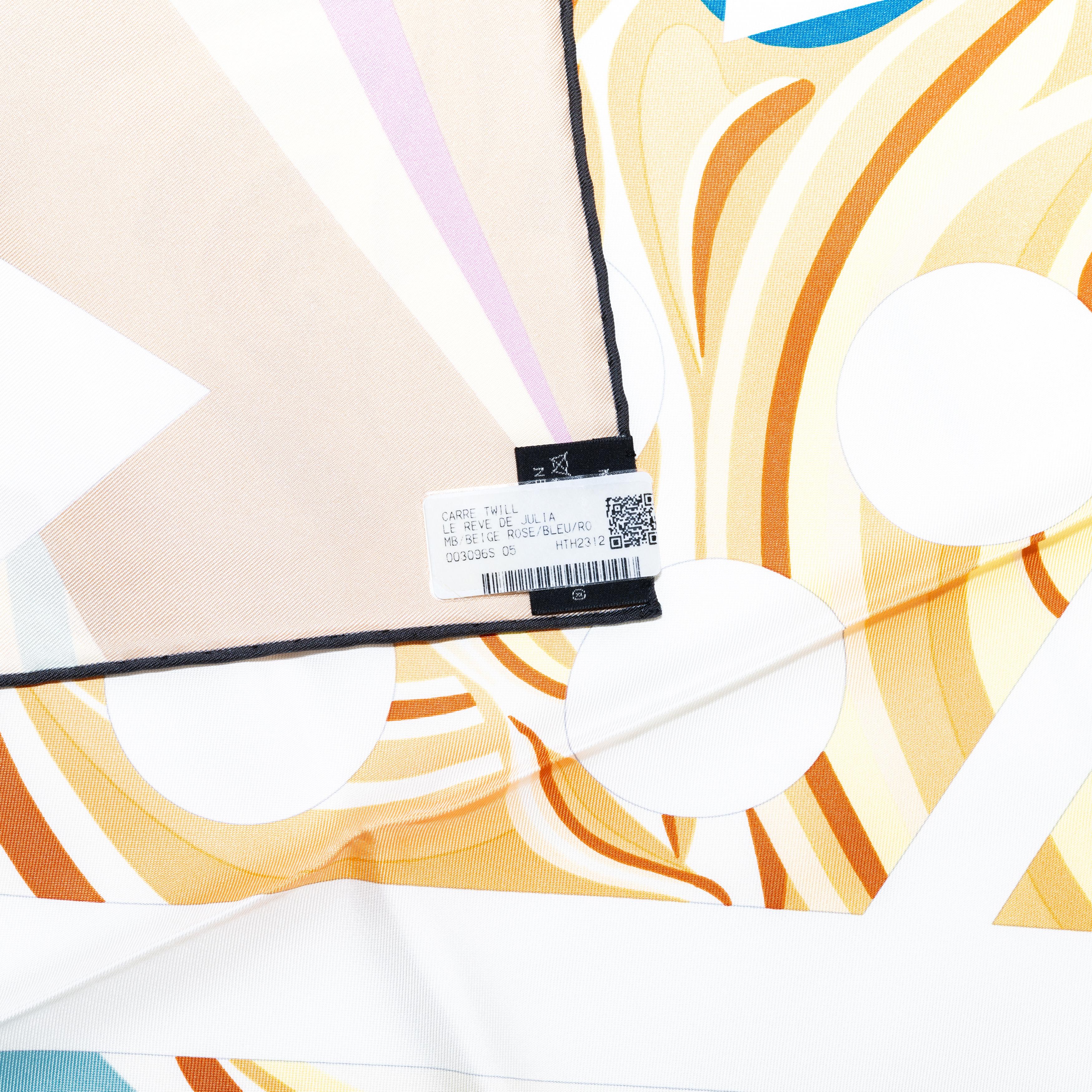 Le Rêve de Julia - Beige Rose Blue - NWSTS - 2508161526

Brand: Hermès
Type/Model: Carré 90 Silk Twill
Artist: Julia Abadie
Size: 90 cm x 90 cm / 35 in x 35 in
Color: Beige Rose Blue
Fabric: 100% Silk Twill, hand-rolled
Approx. Issue Date: