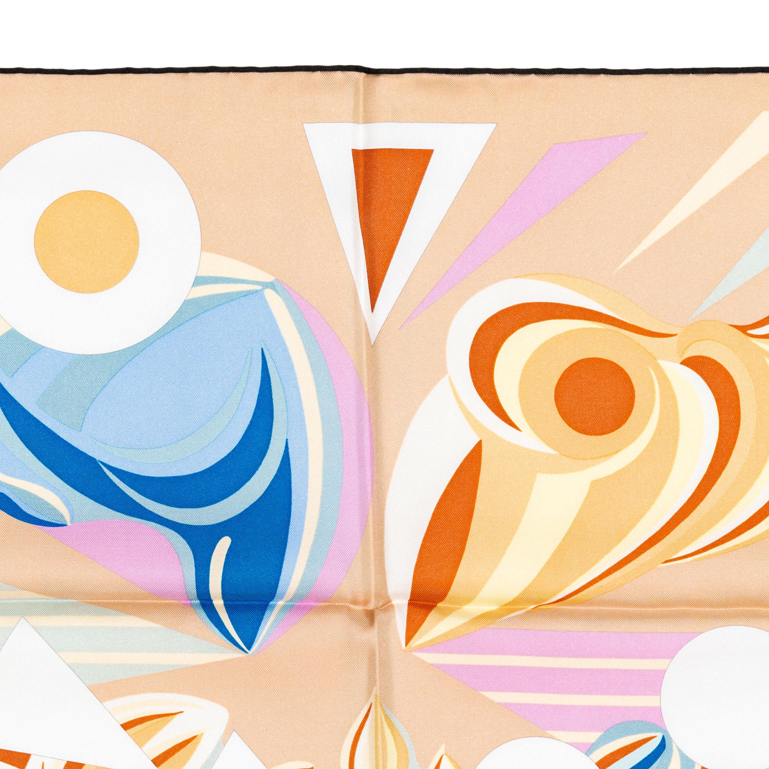 Women's Hermes Silk Scarf Le Reve de Julia - Beige Rose Blue - New / Store Tag For Sale
