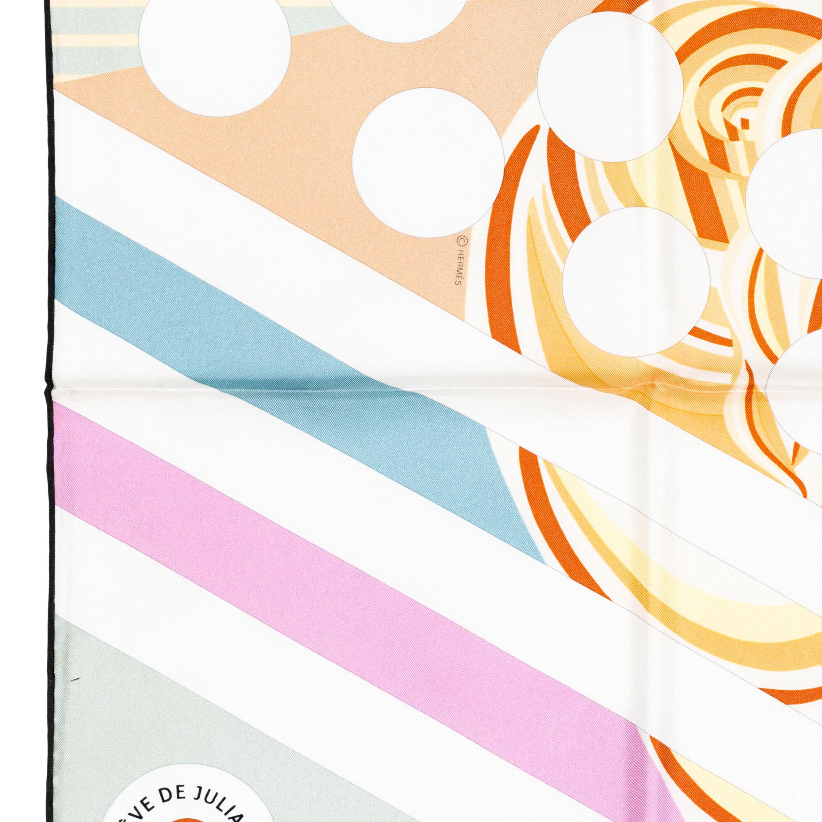 Hermes Silk Scarf Le Reve de Julia - Beige Rose Blue - New / Store Tag For Sale 2