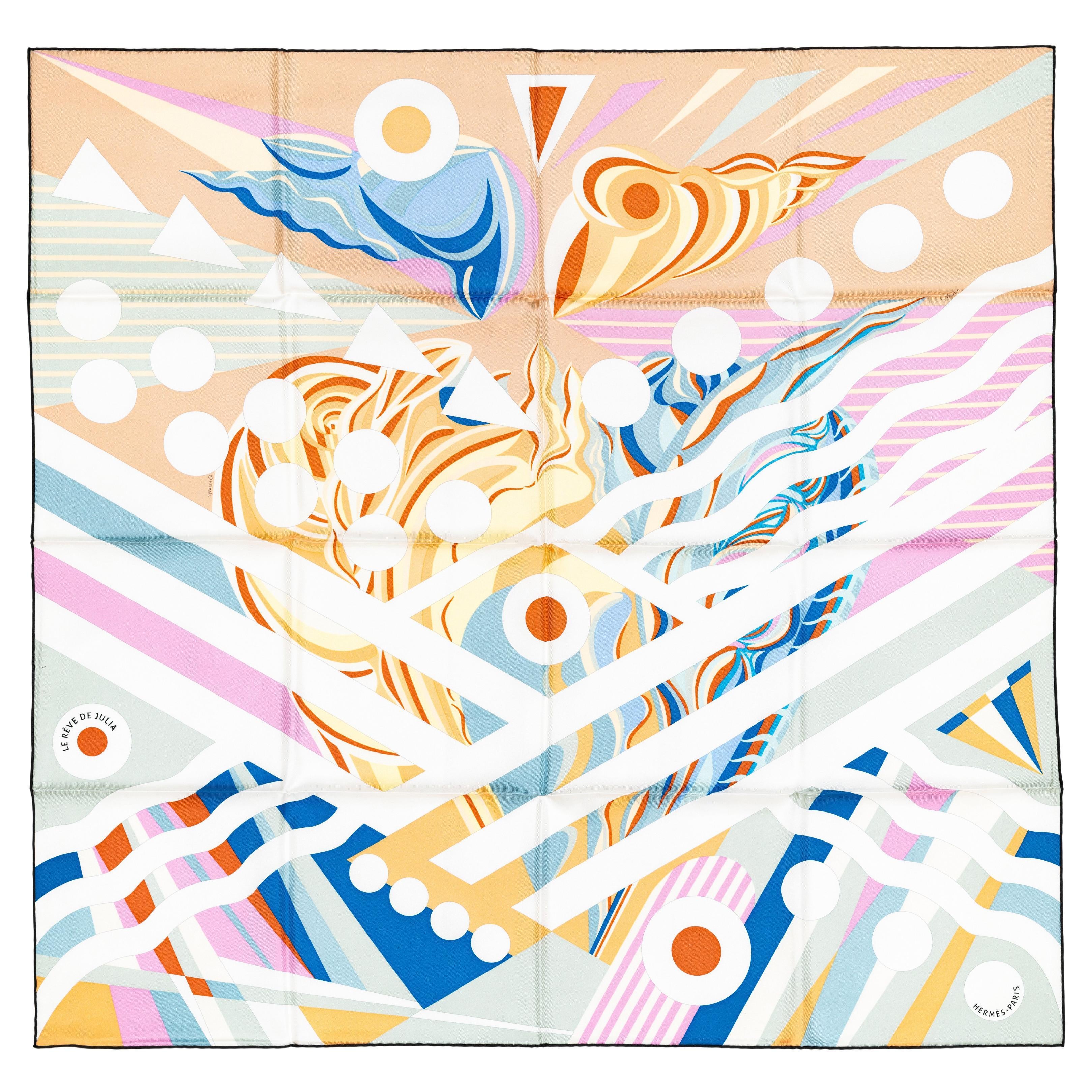 Hermes Silk Scarf Le Reve de Julia - Beige Rose Blue - New / Store Tag For Sale