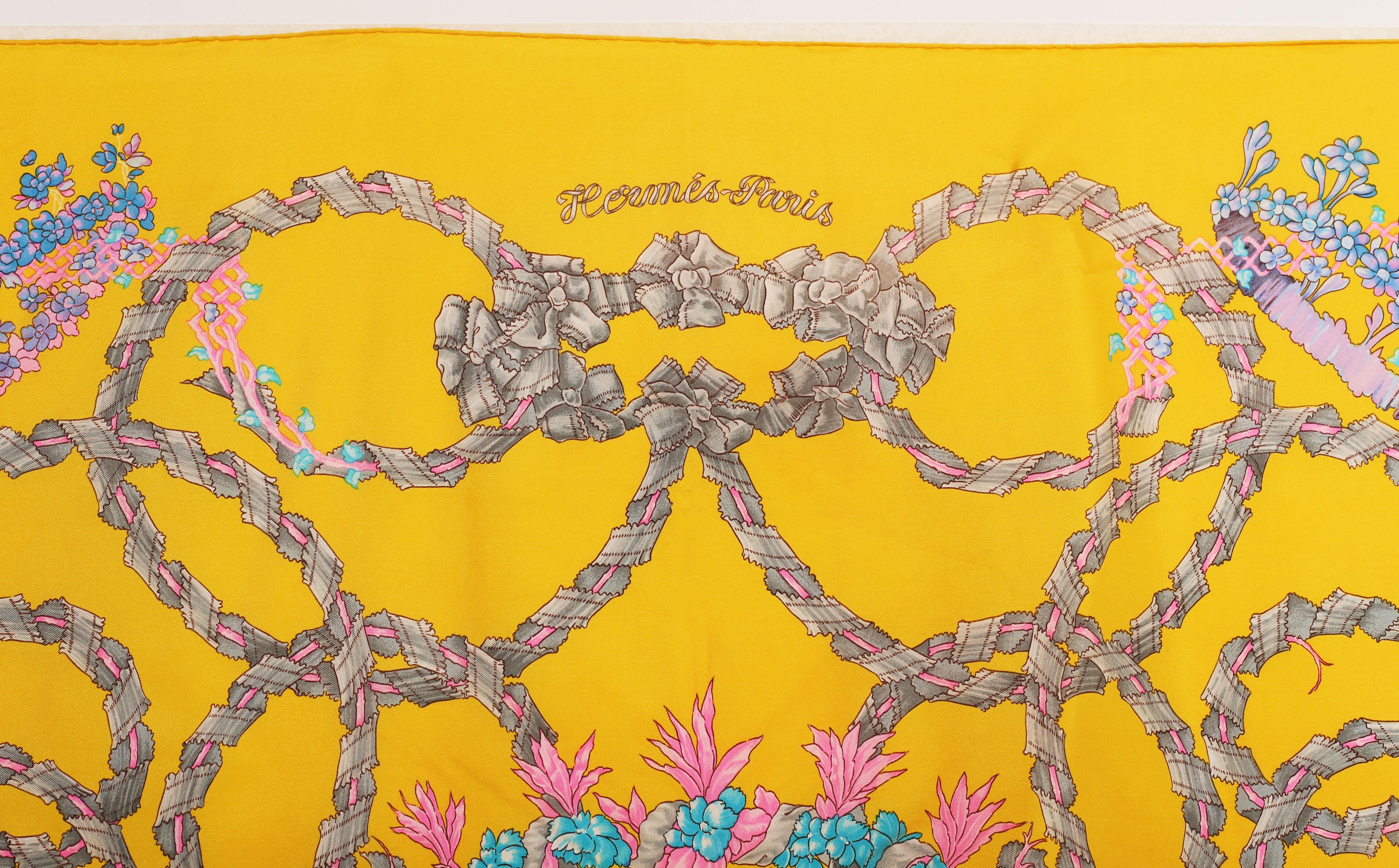 Yellow HERMES Silk Scarf  Le Sacre du Printemps by H. d'Origny