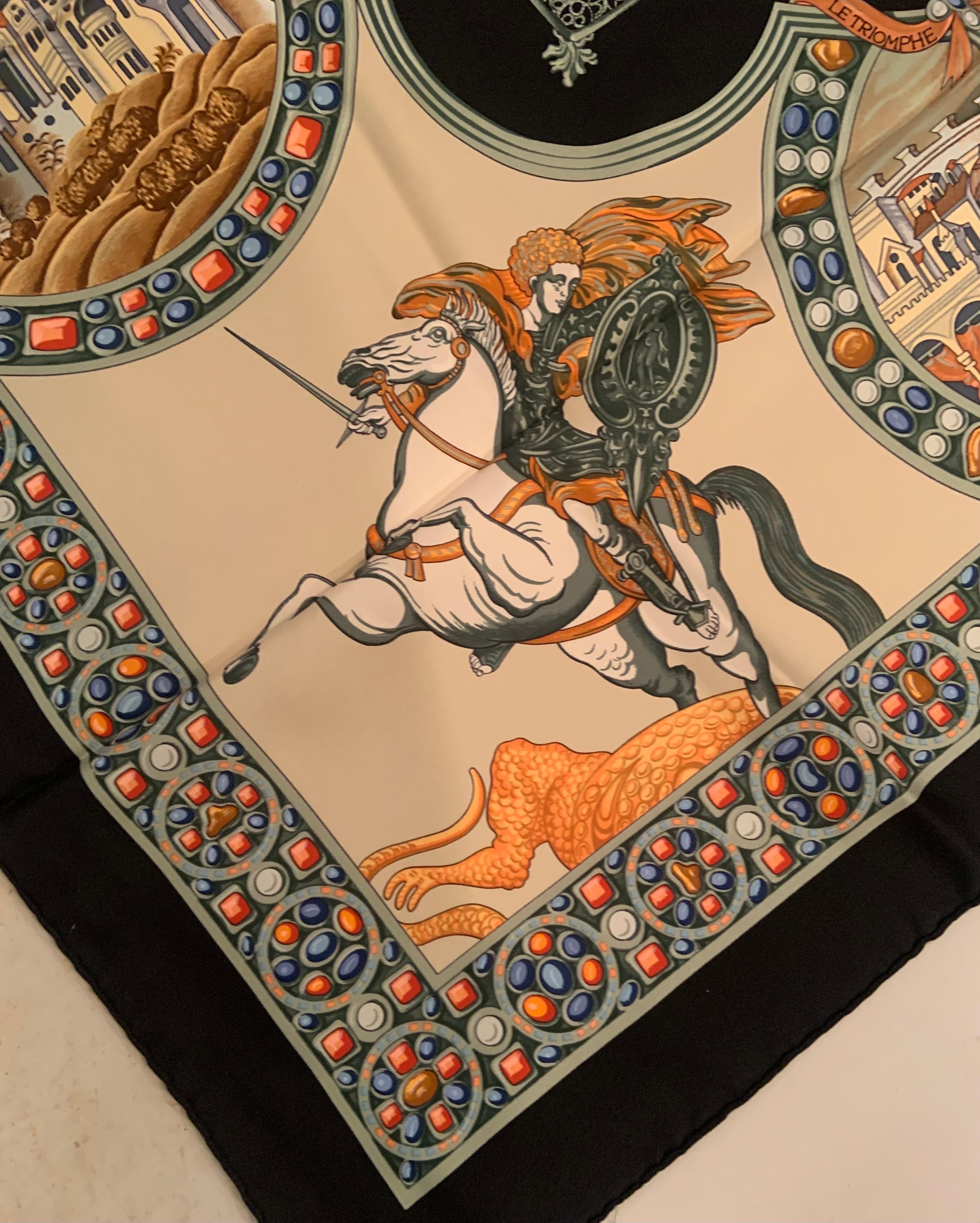 Hermes Silk Scarf Le Triomphe Du Paladin Never Worn with Original Box For Sale 3