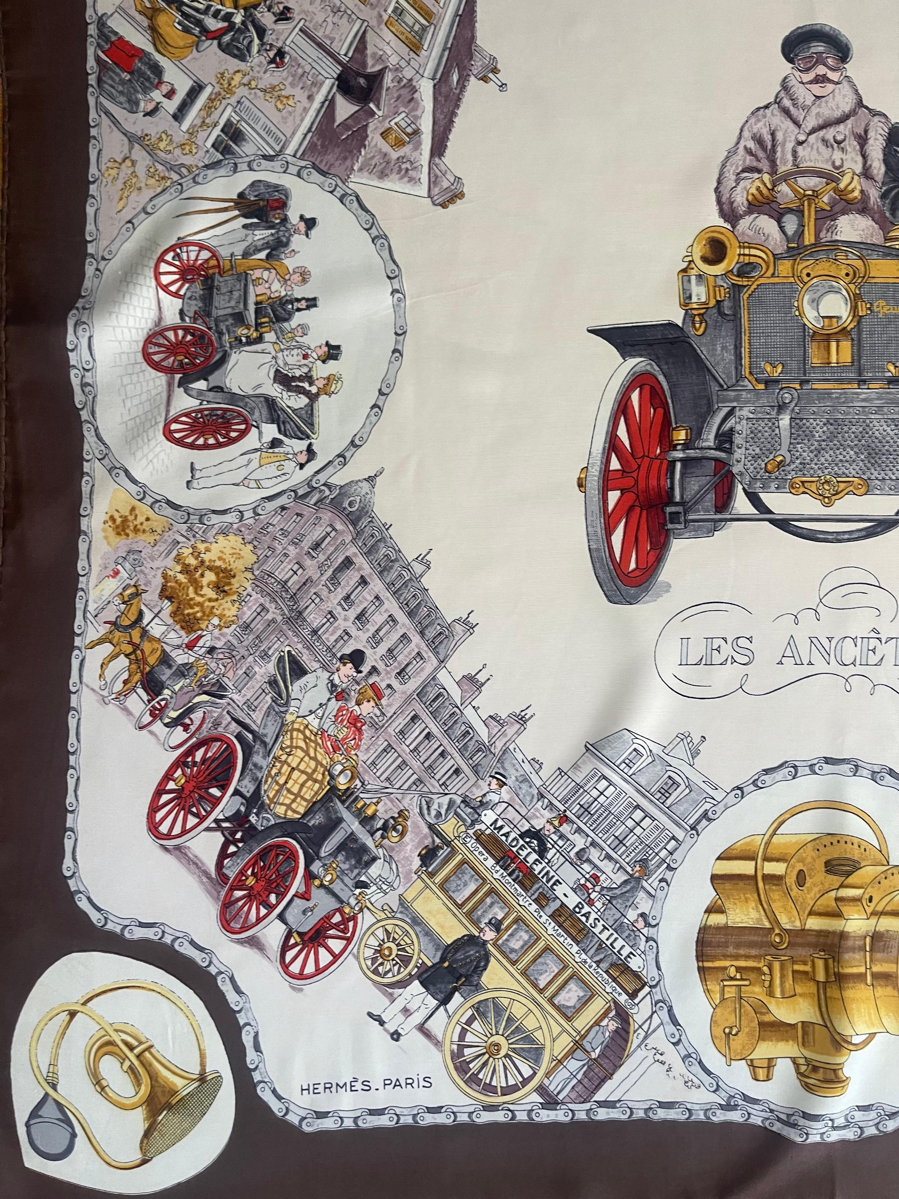 Women's or Men's Hermes Silk Scarf “Les Ancêtres” 1963. For Sale