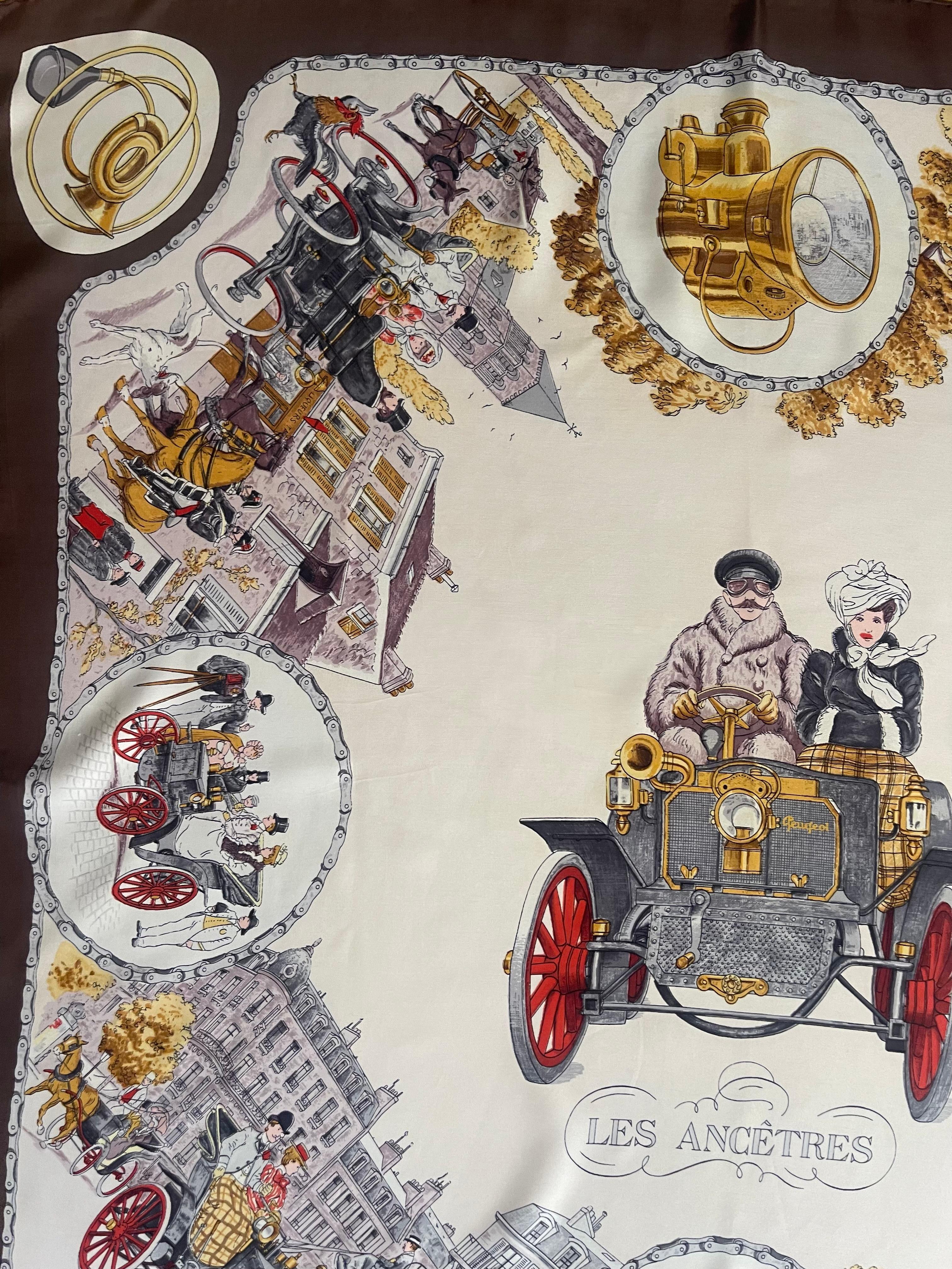 Hermes Silk Scarf “Les Ancêtres” 1963. For Sale 1