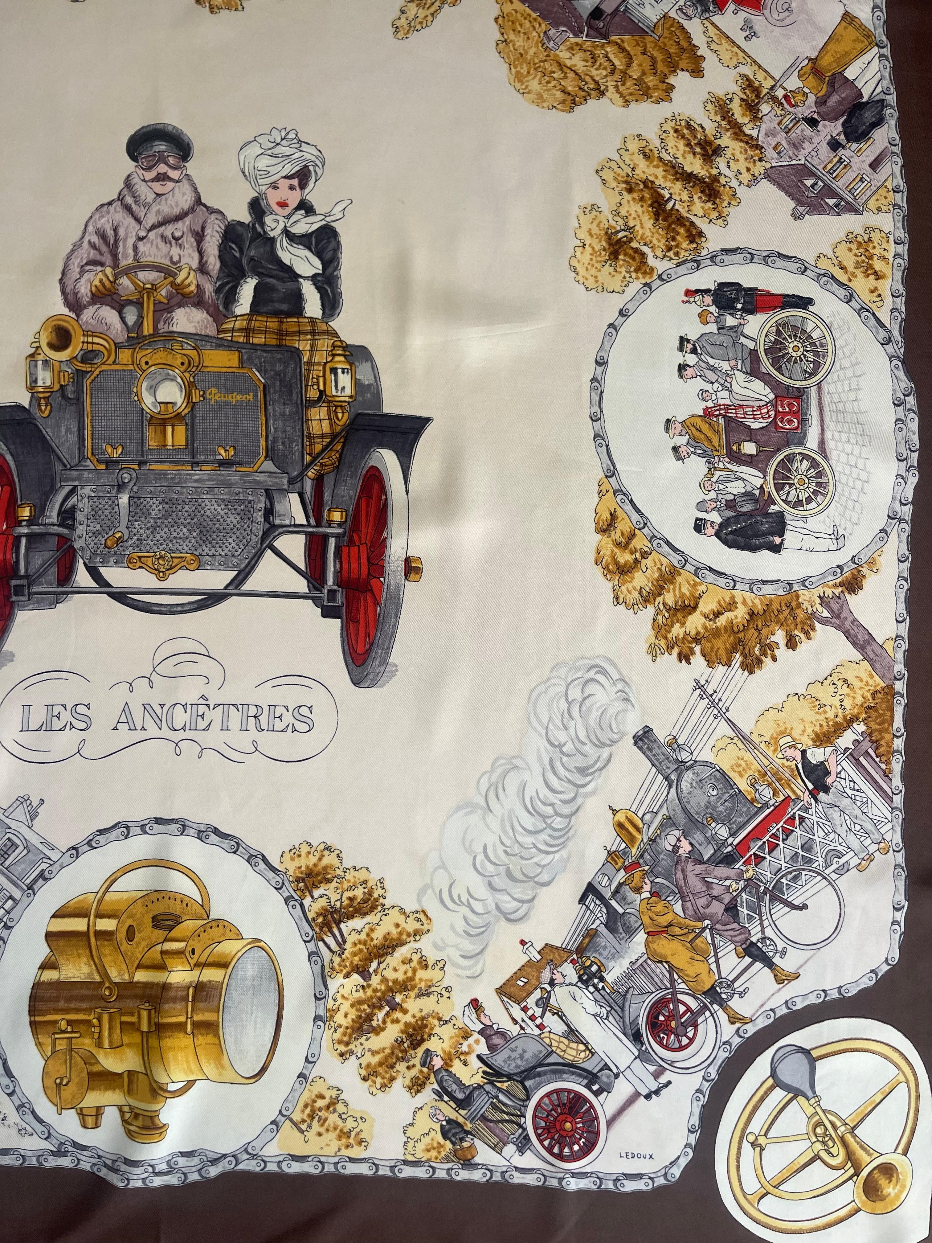 Hermes Silk Scarf “Les Ancêtres” 1963. For Sale 3