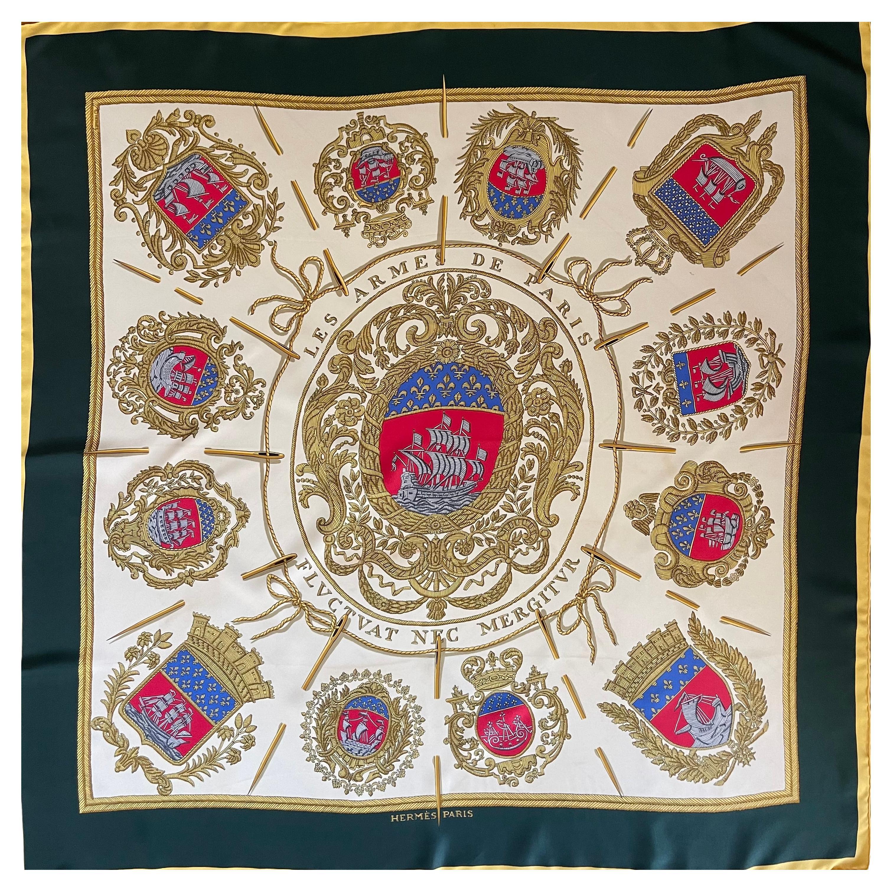 Hermès Silk Scarf "Les Armes De Paris" 1954 For Sale