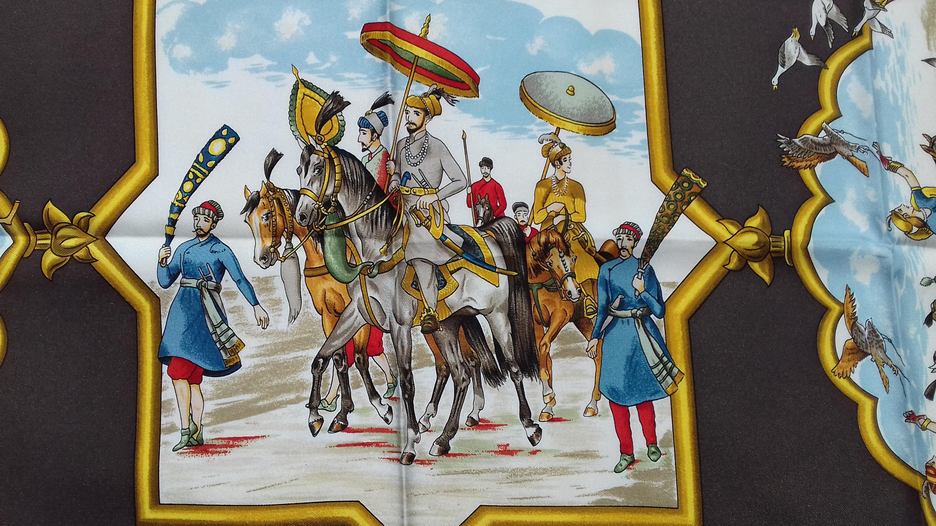 Black Hermès Silk Scarf  Les Chevaux des Moghols Jean De Fougerolle 1993 35'