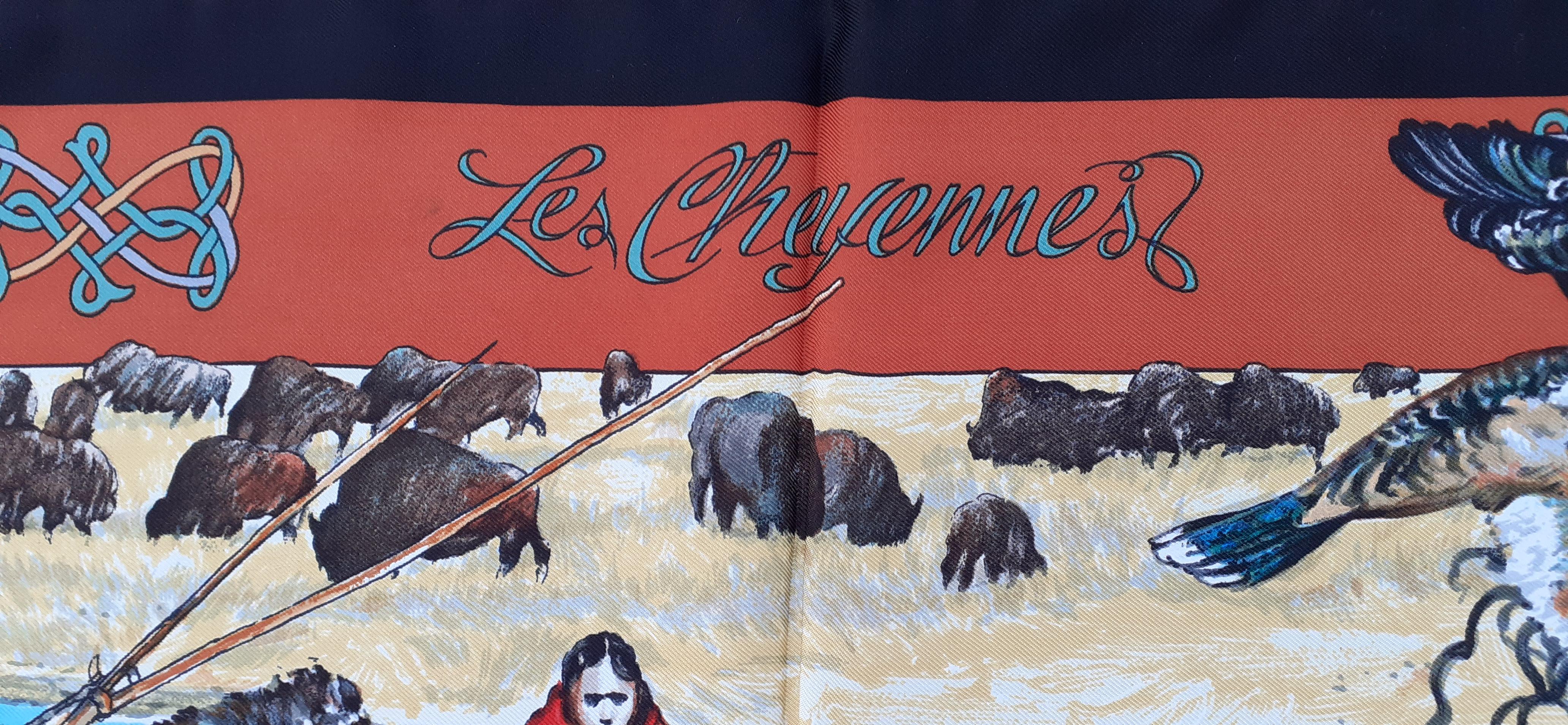 Écharpe en soie Hermès Les Cheyennes Kermit Oliver 90 cm en vente 6