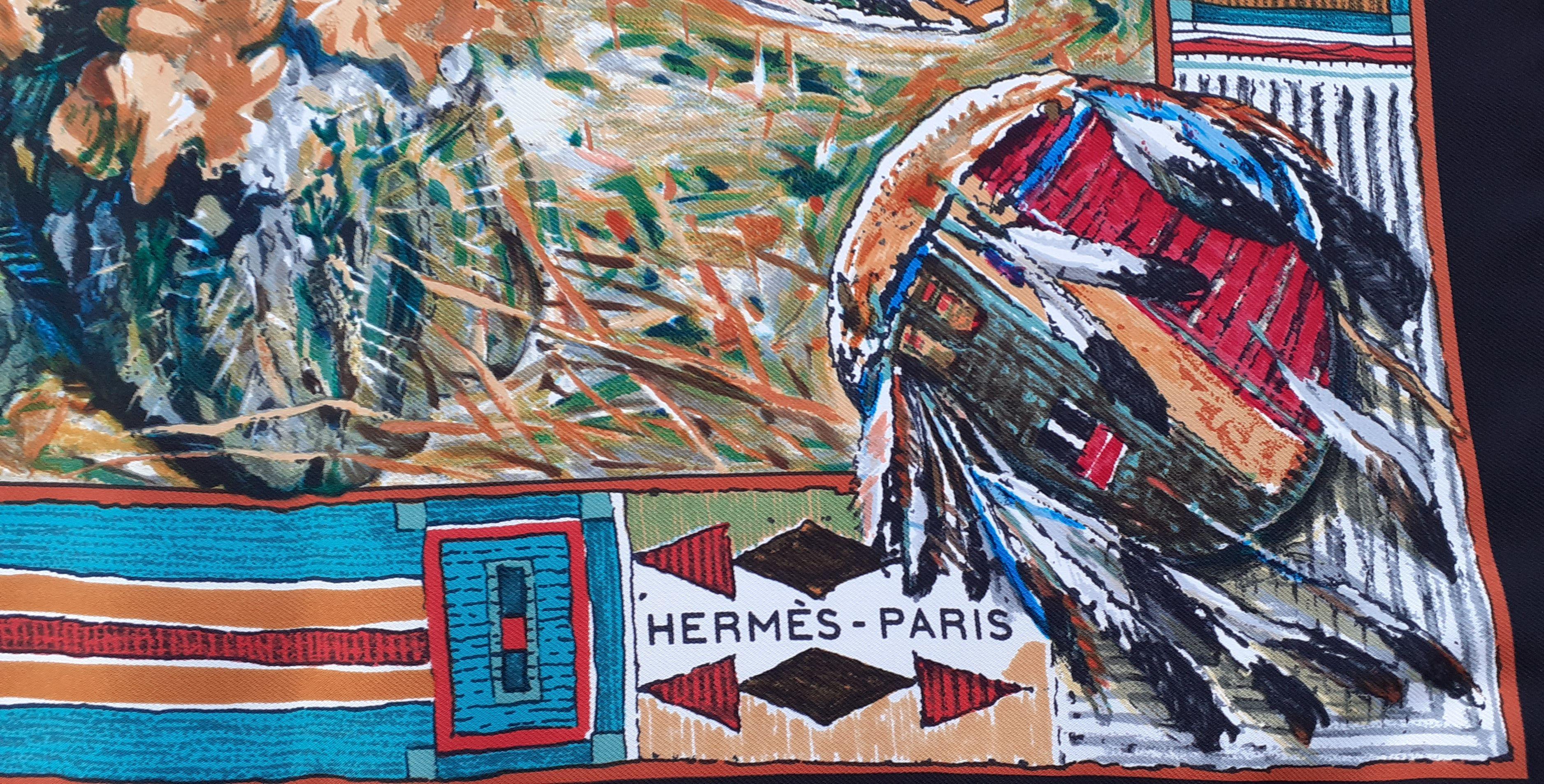 Écharpe en soie Hermès Les Cheyennes Kermit Oliver 90 cm en vente 2